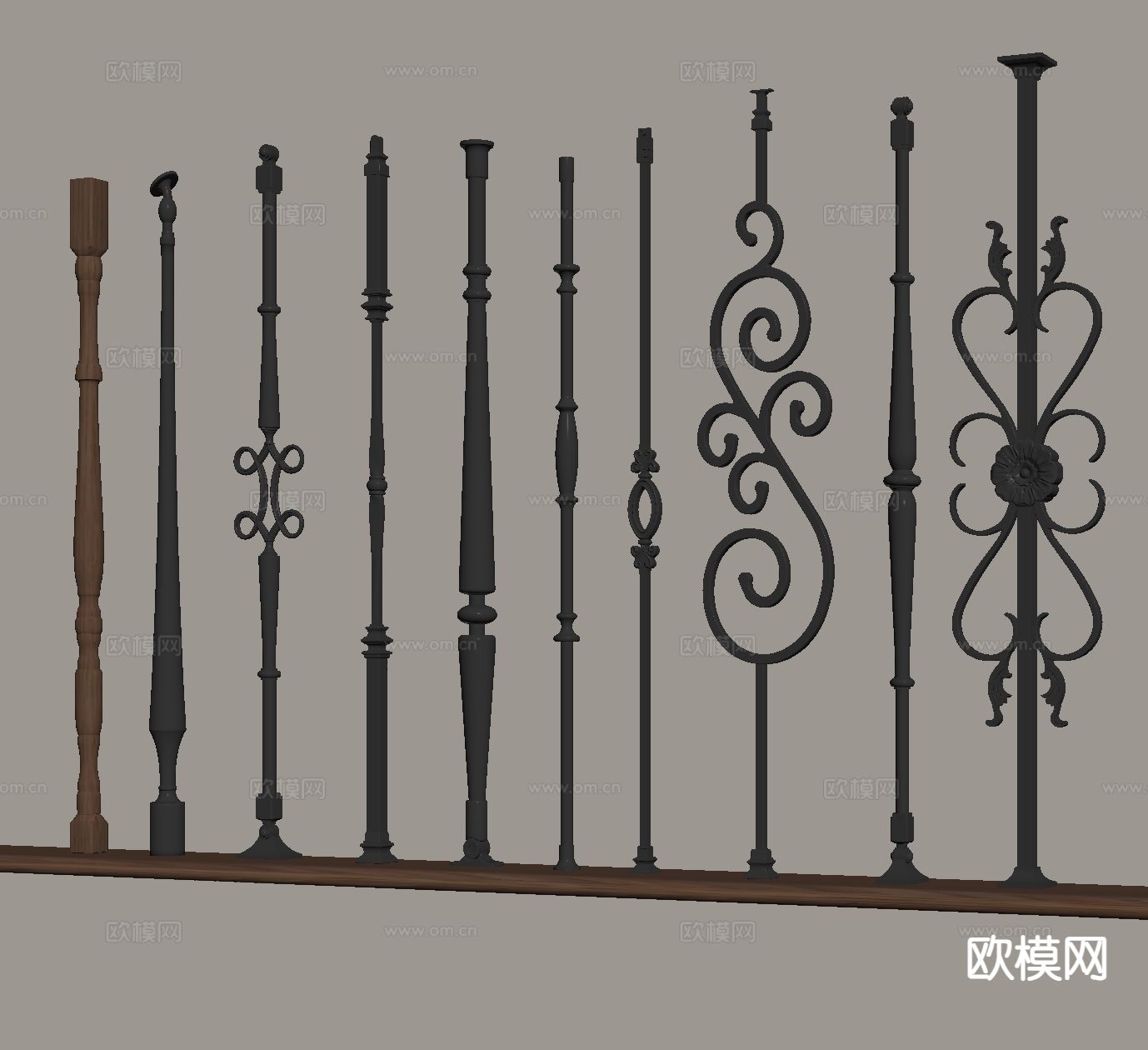 美式扶手 栏杆 楼梯扶手su模型