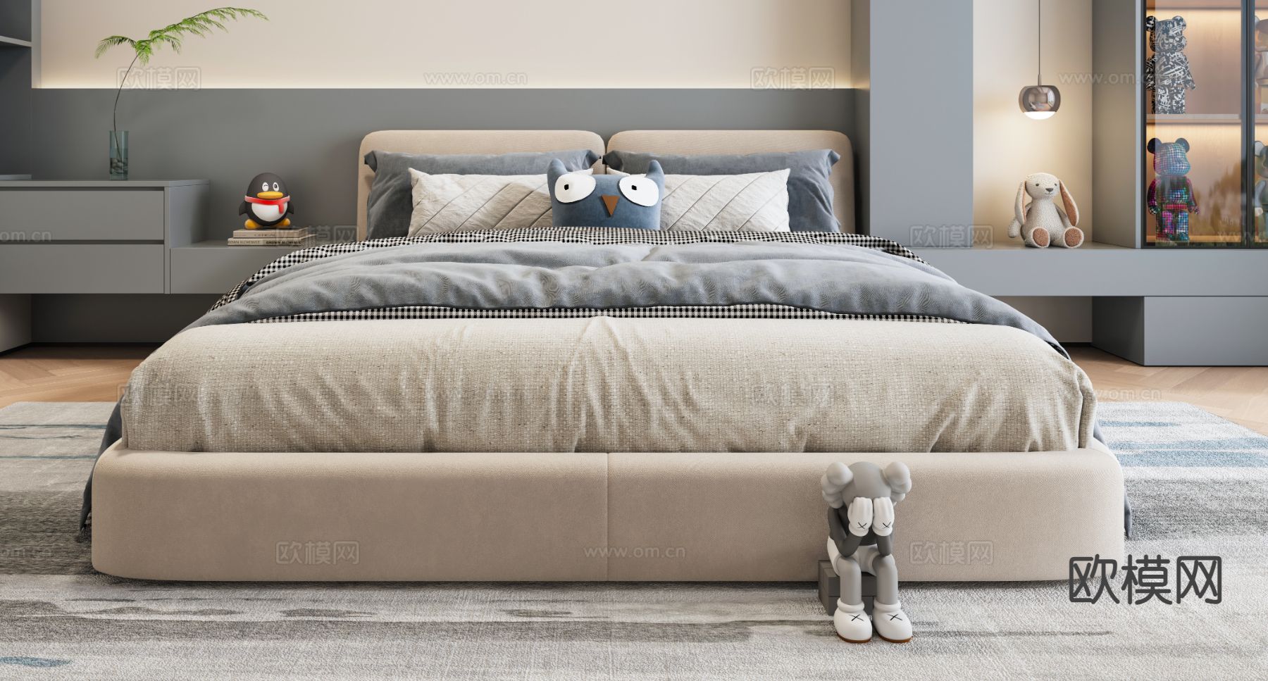 现代儿童床 布艺床3d模型下载