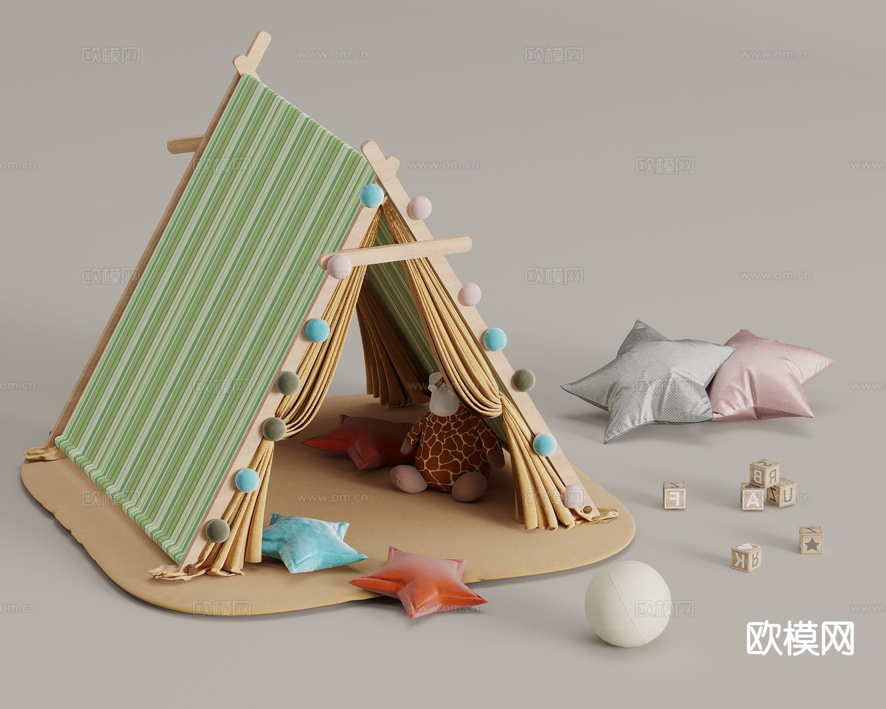 儿童帐篷 玩具 抱枕su模型下载（渲染图2）