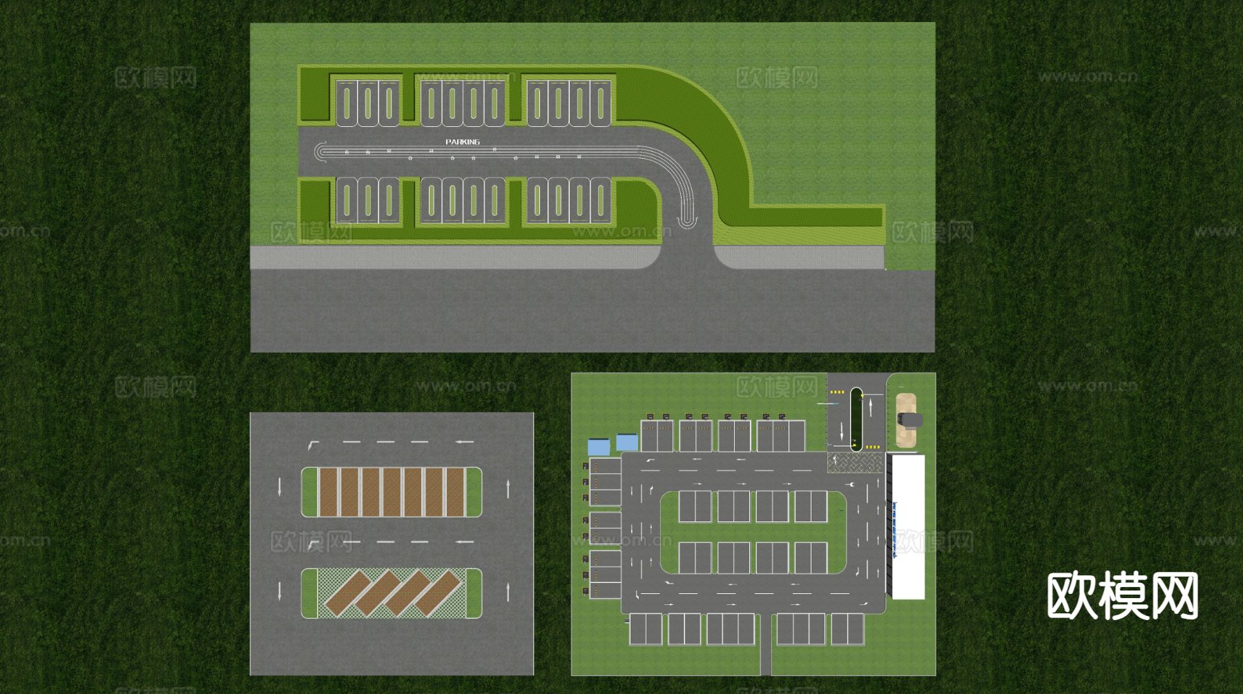 户外停车场 停车位su模型下载（渲染图1）