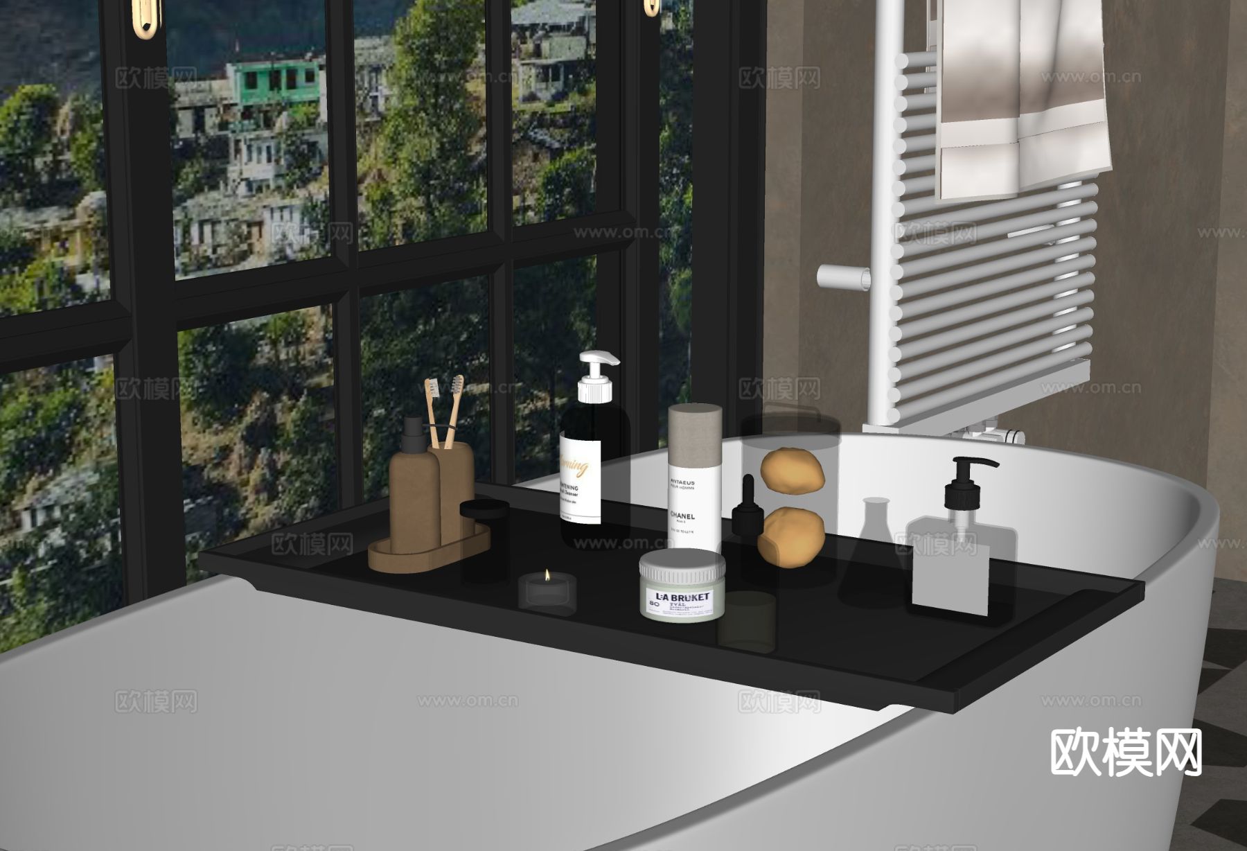 洗浴用品 洗发水 沐浴露 牙刷 香薰灯su模型下载（渲染图1）