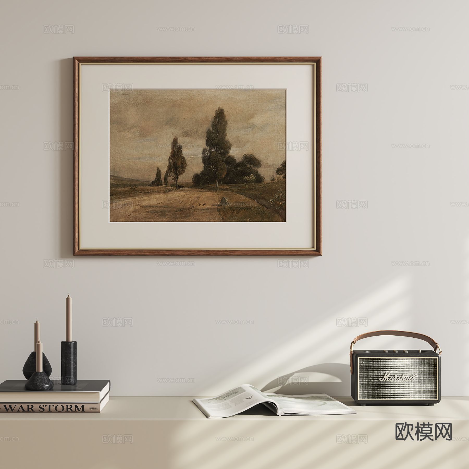 中古风装饰画 风景画 艺术画 挂画su模型下载（渲染图2）