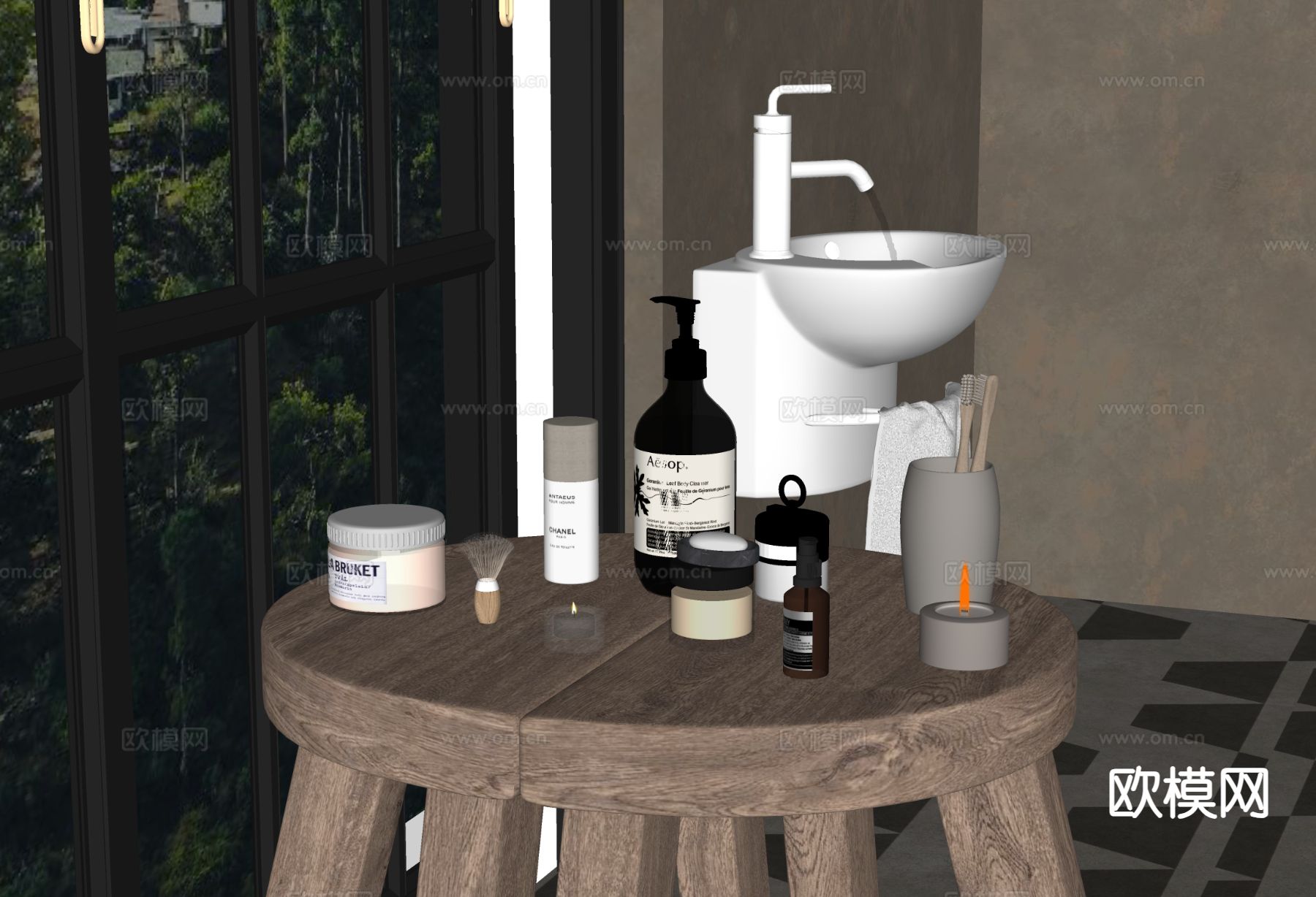 洗浴用品 洗发水 沐浴露 牙刷 香薰灯su模型下载（渲染图1）