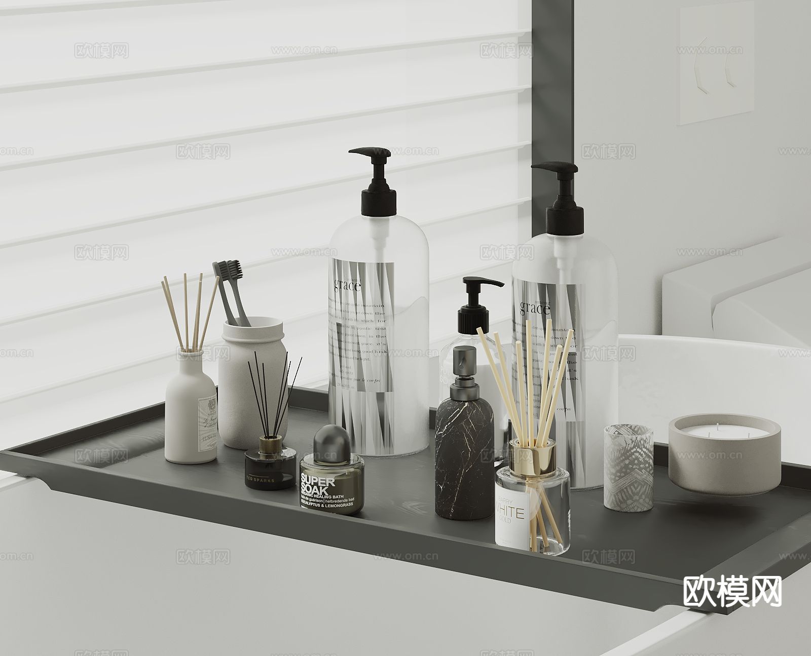 洗浴用品 洗发水 沐浴露 牙刷su模型下载（渲染图2）