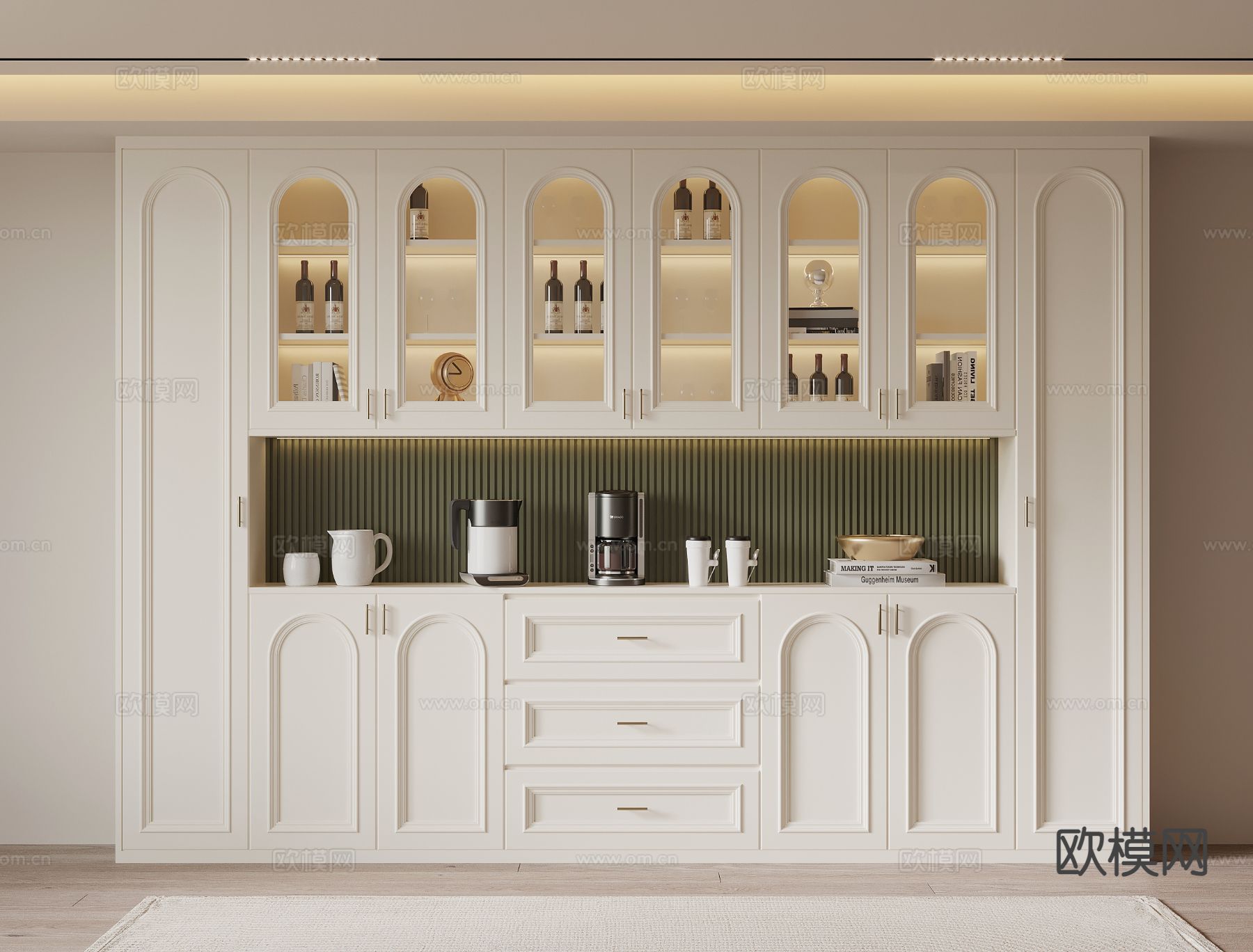 奶油风酒柜 餐边柜su模型下载（渲染图2）