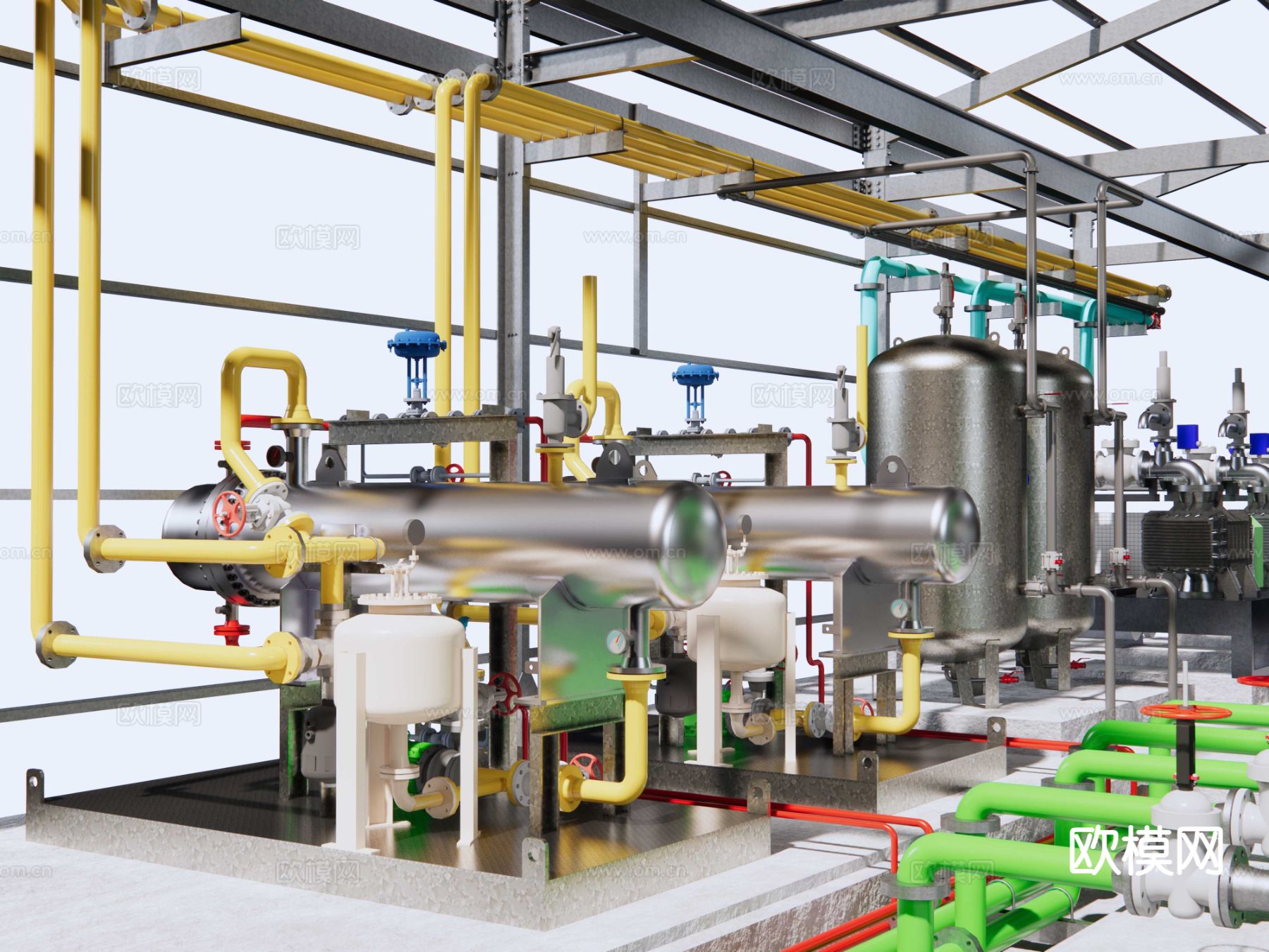 工业设备 水泵站 钢结构泵站su模型下载（渲染图2）