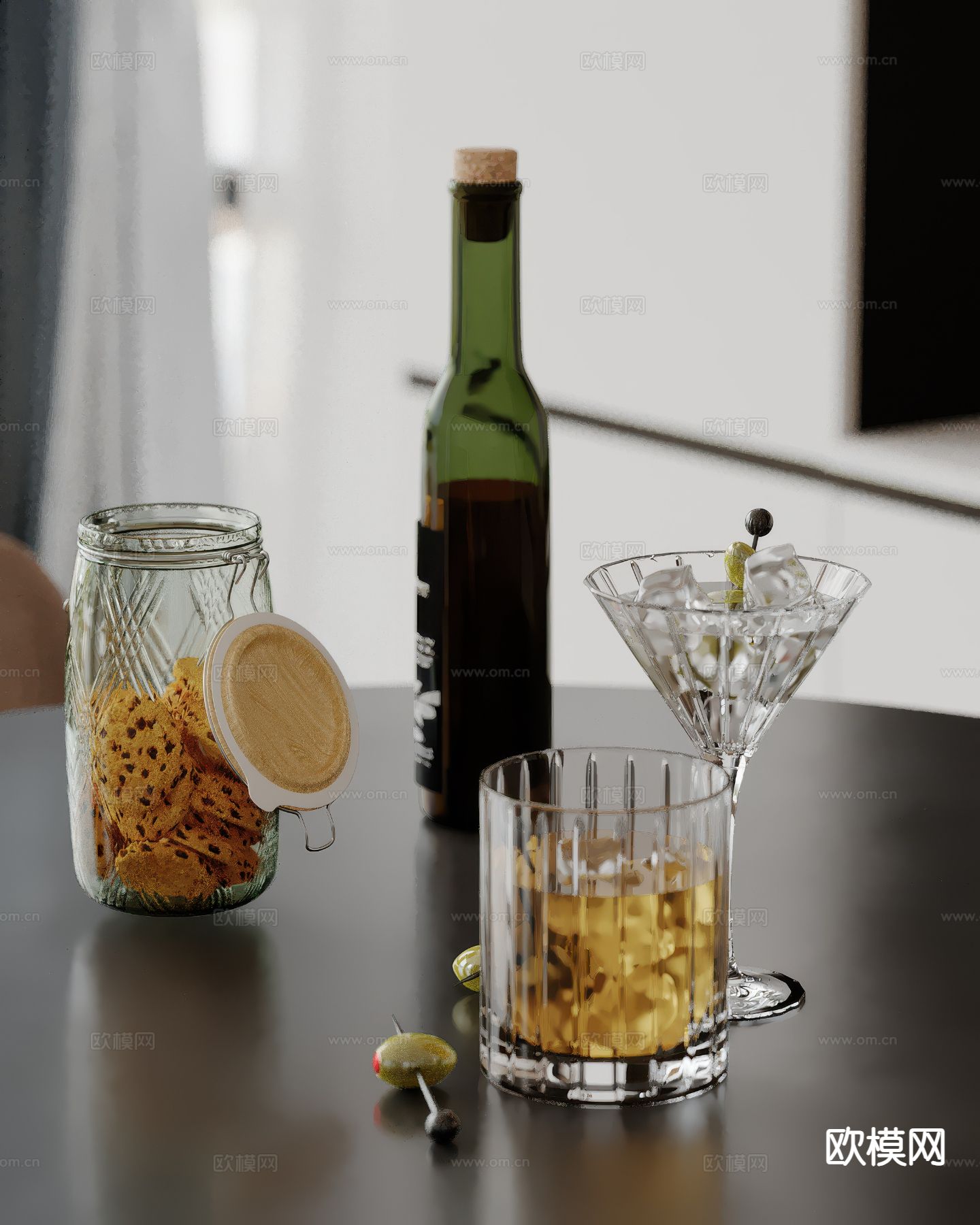 酒水 酒杯 洋酒 密封罐su模型下载（渲染图2）