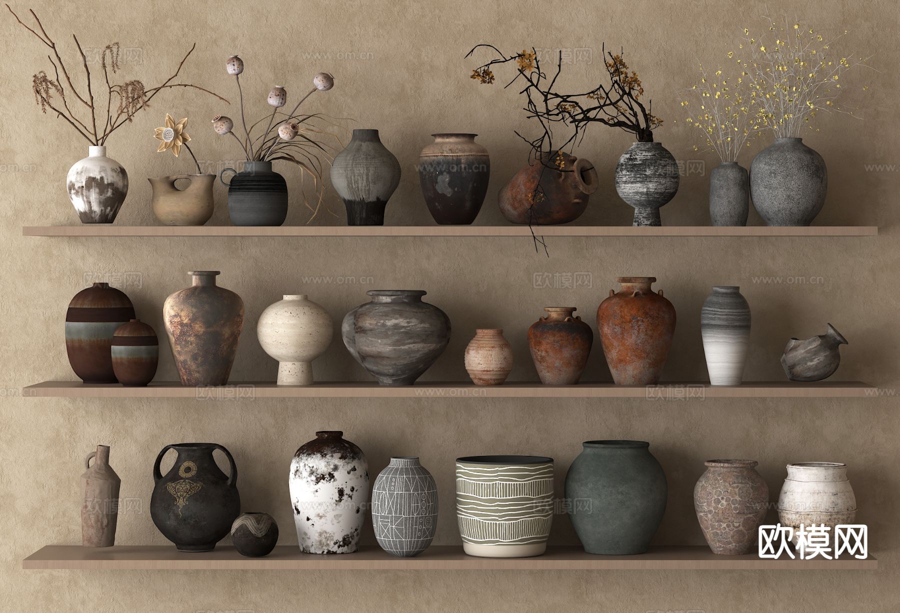 侘寂陶罐花瓶 罐子su模型下载（渲染图2）