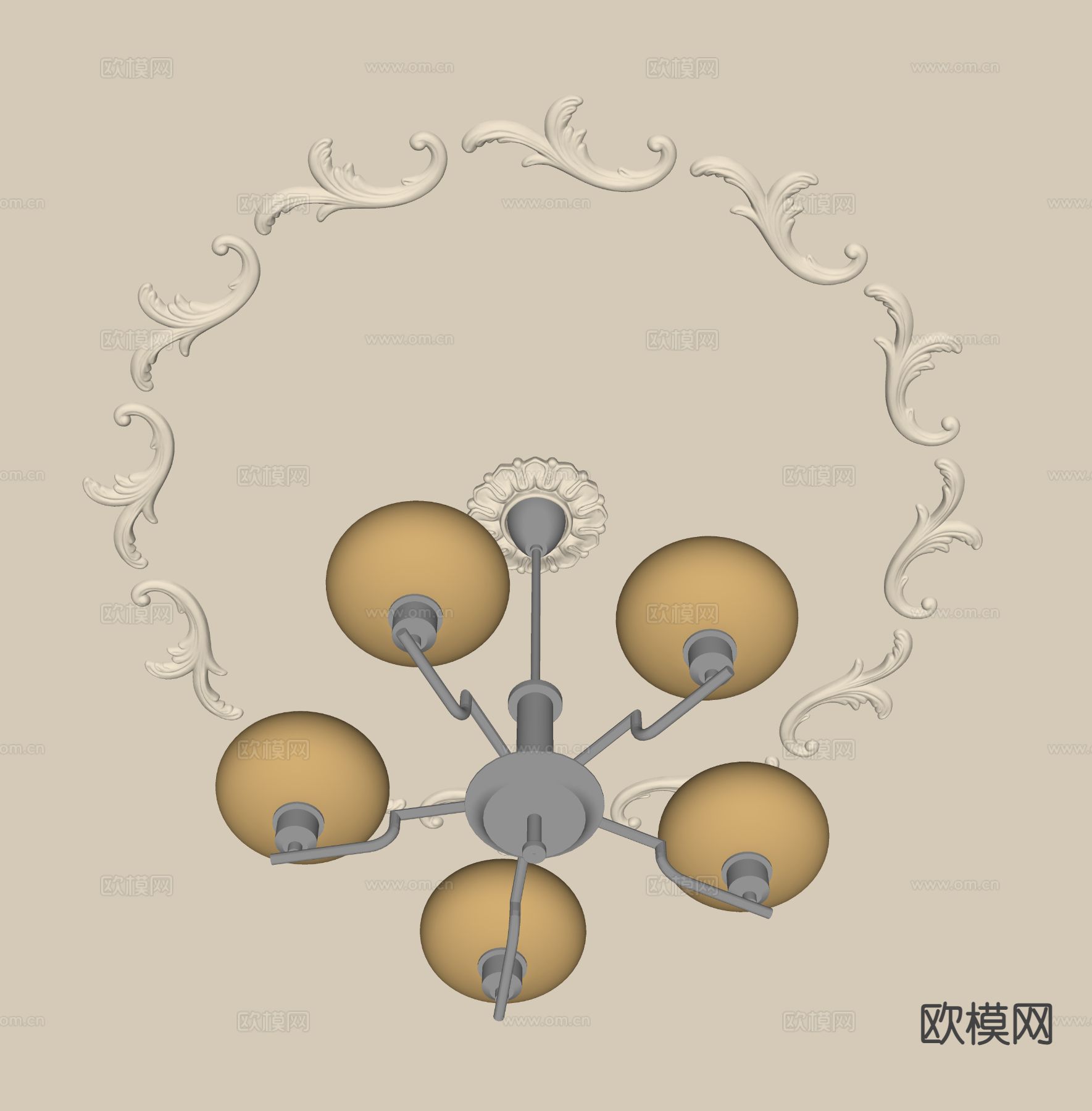 法式吊灯 雕花灯盘su模型下载（渲染图1）