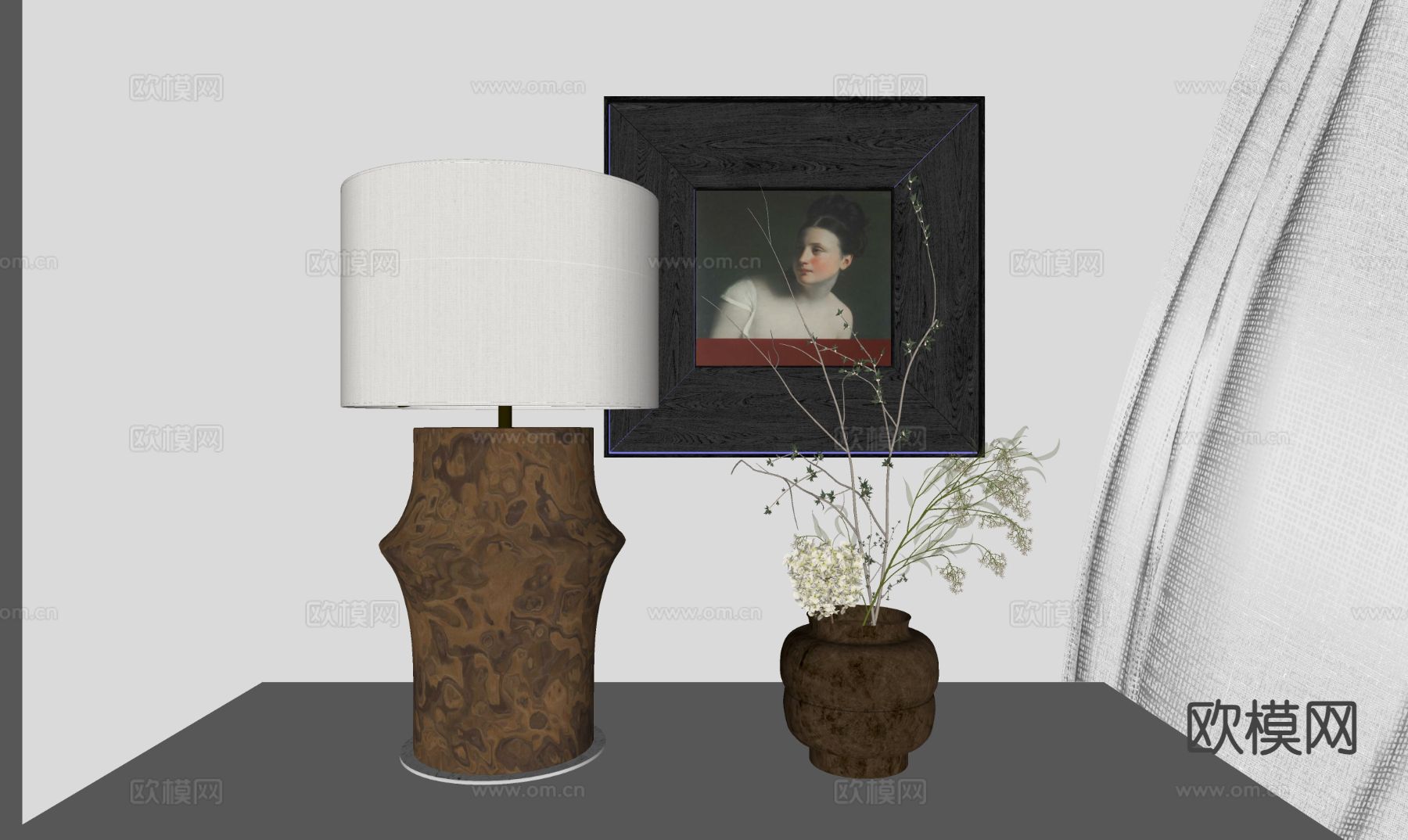 中古风台灯 复古台灯su模型下载（渲染图1）