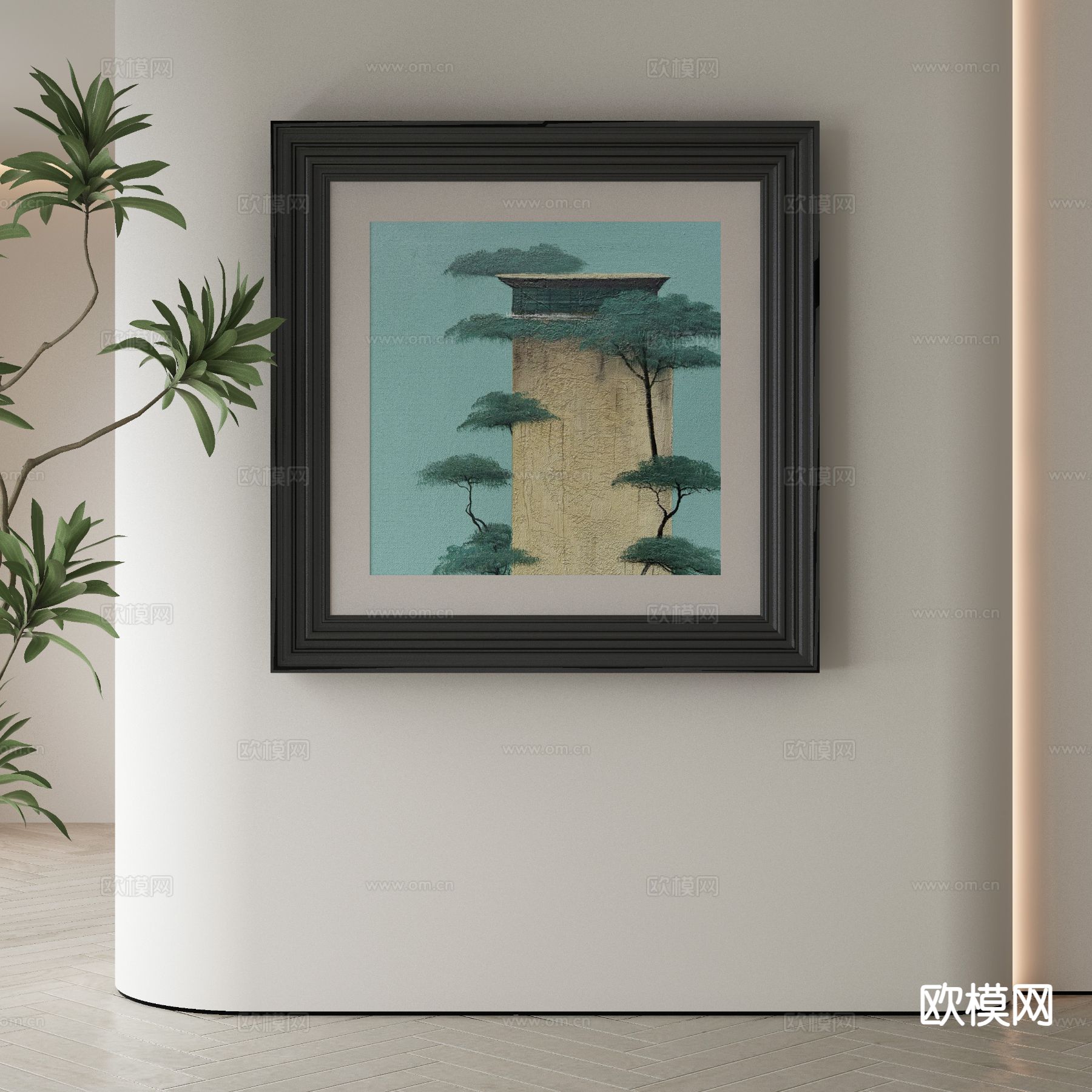 新中式装饰画 建筑画3d模型