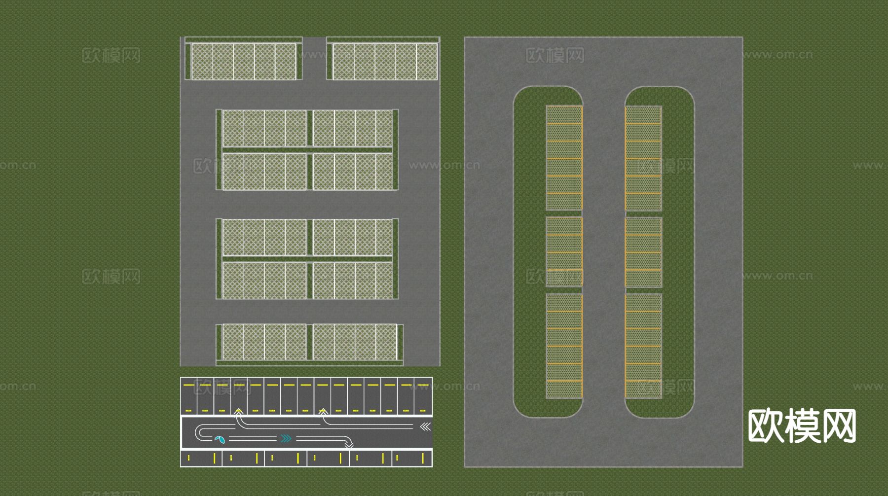 户外停车场 停车位su模型下载（渲染图1）