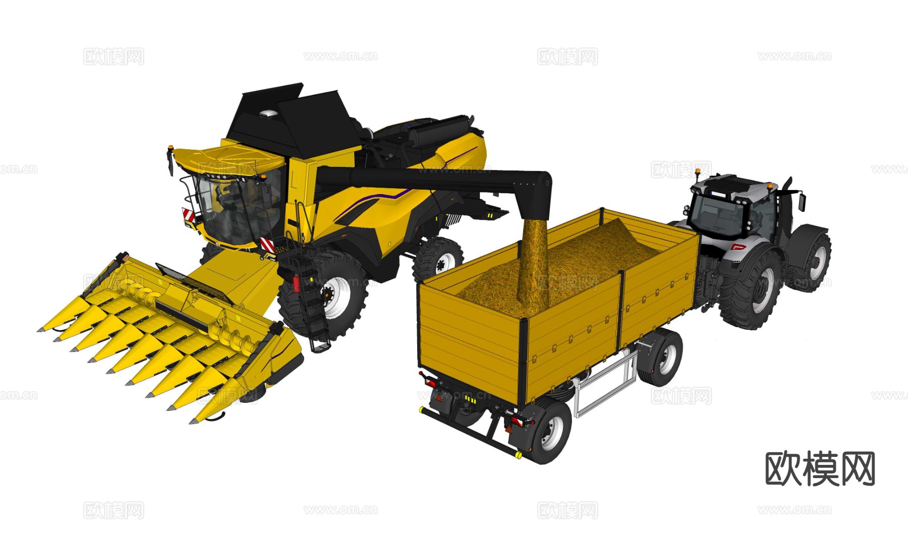 收割机 拖拉机 铲车su模型下载（渲染图1）