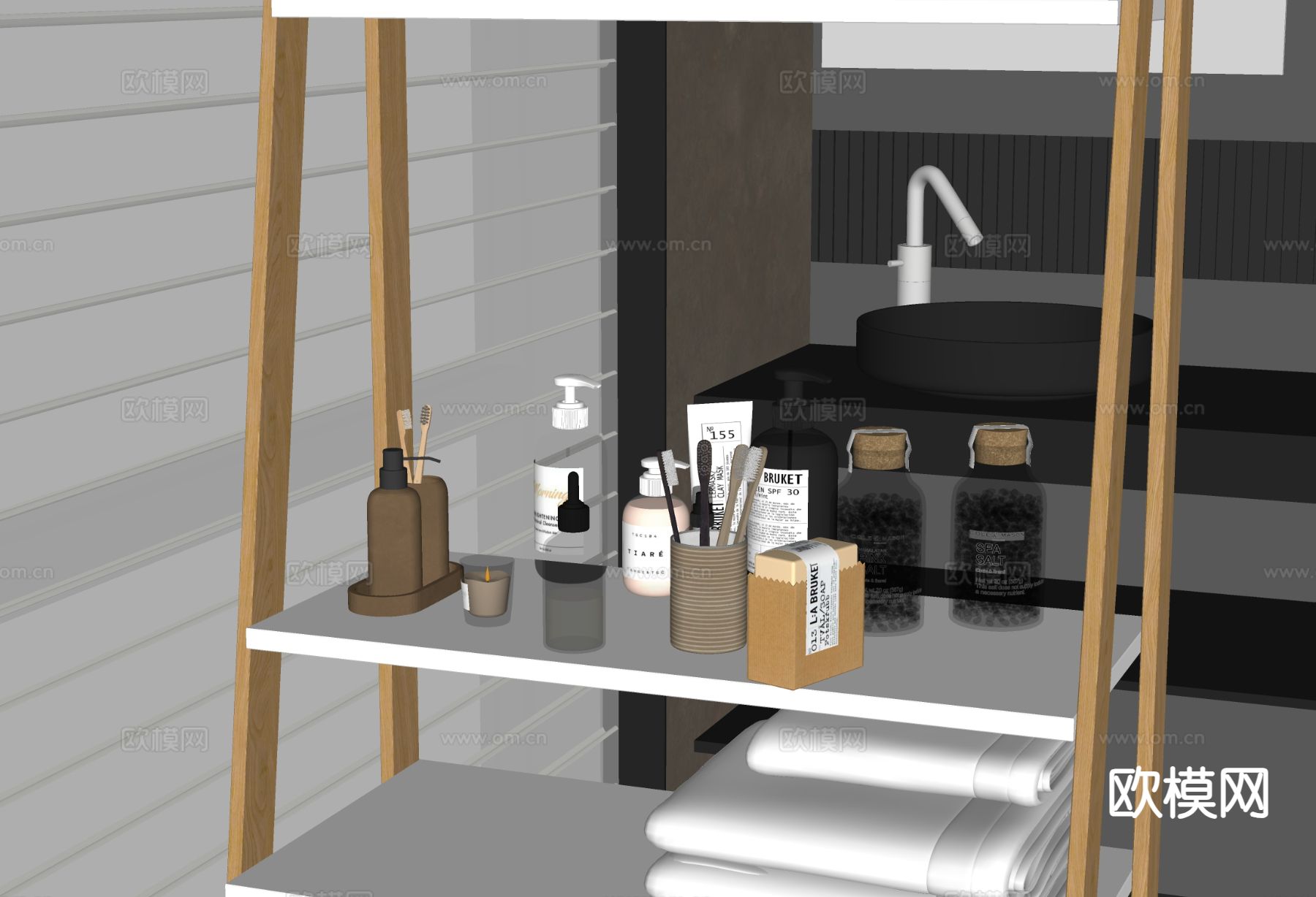 洗浴用品 洗发水 沐浴露 牙刷 香薰灯su模型下载（渲染图1）