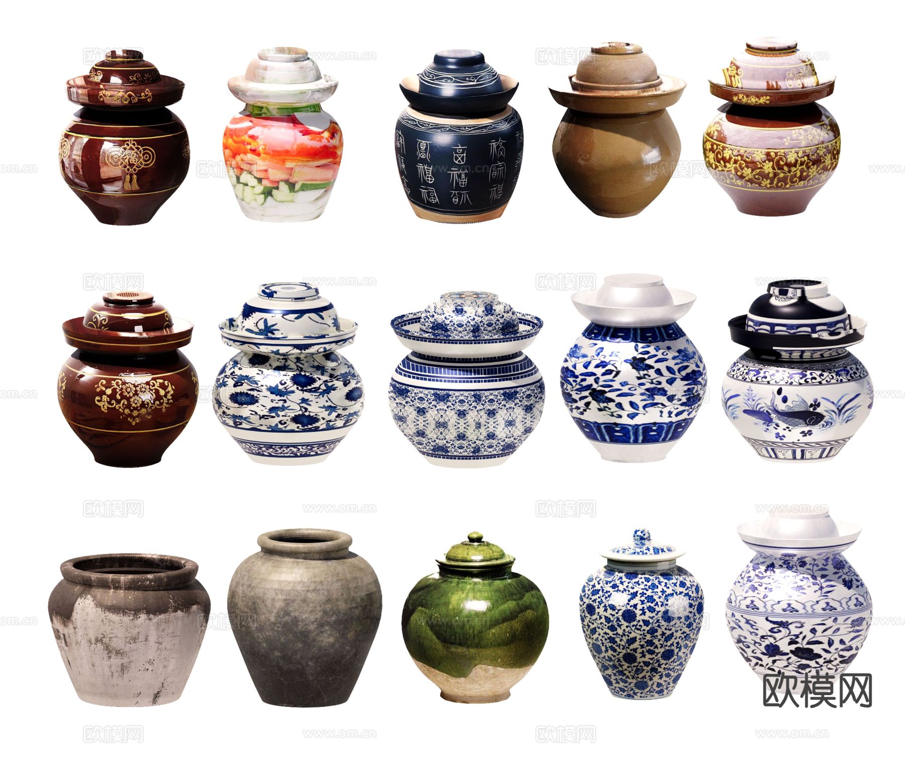 中式坛子 泡菜坛 酒坛 酒缸 器皿su模型下载（渲染图2）