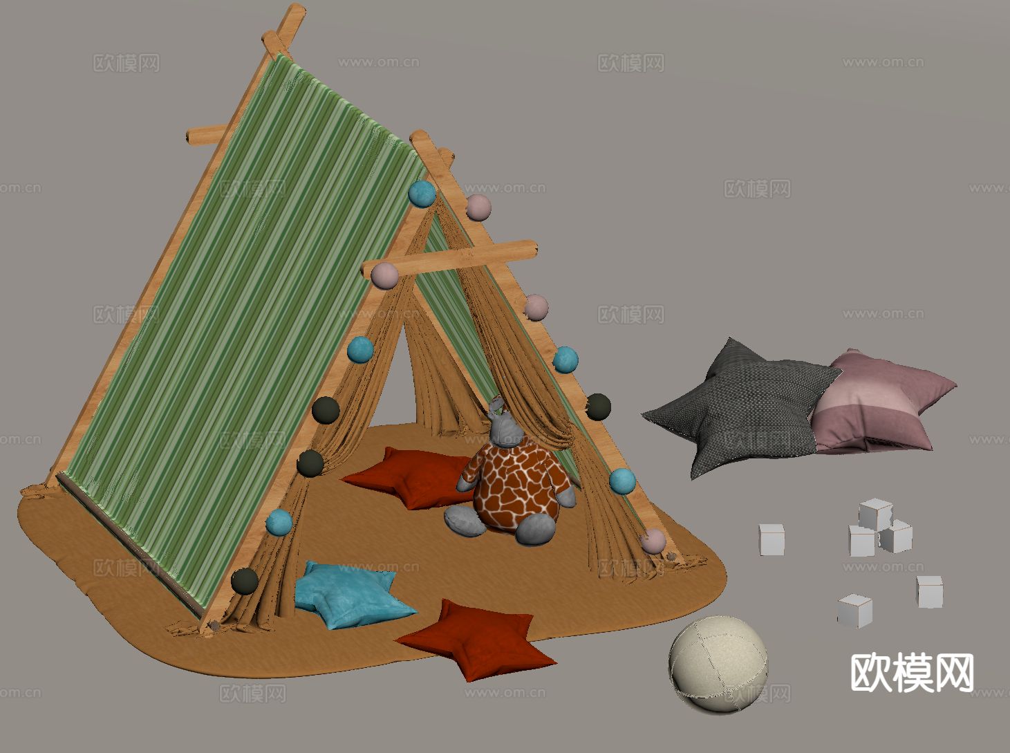 儿童帐篷 玩具 抱枕su模型下载（渲染图1）
