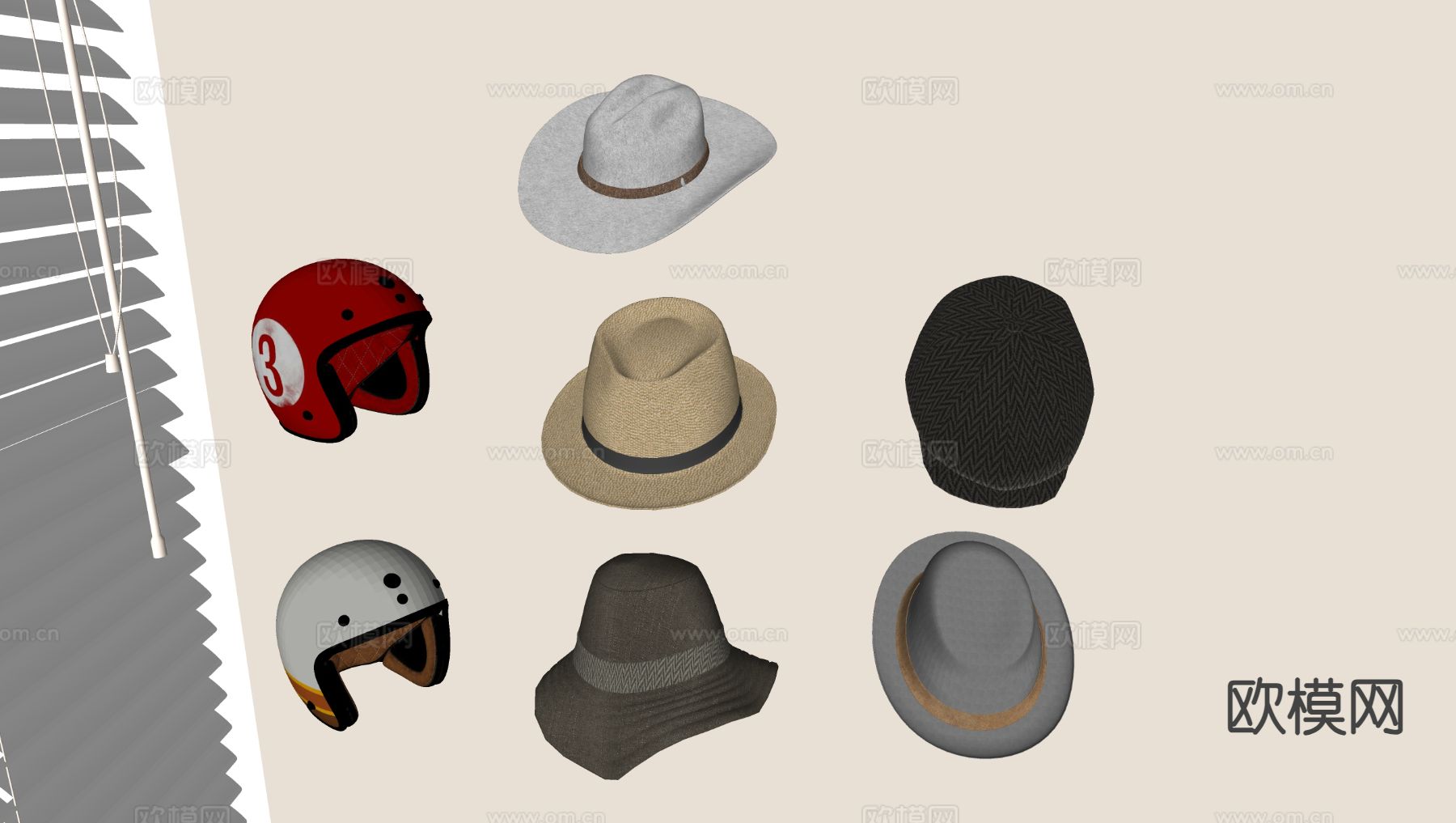 帽子 棒球帽 礼帽 牛仔帽su模型下载（渲染图1）