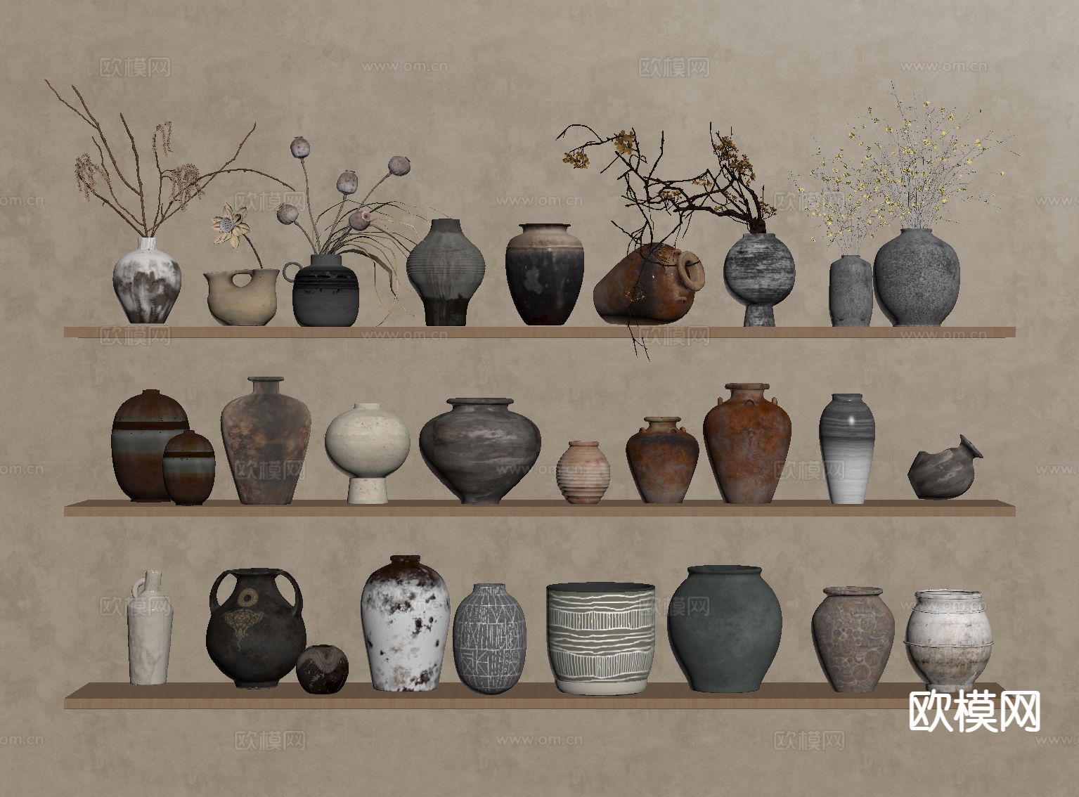 侘寂陶罐花瓶 罐子su模型下载（渲染图1）