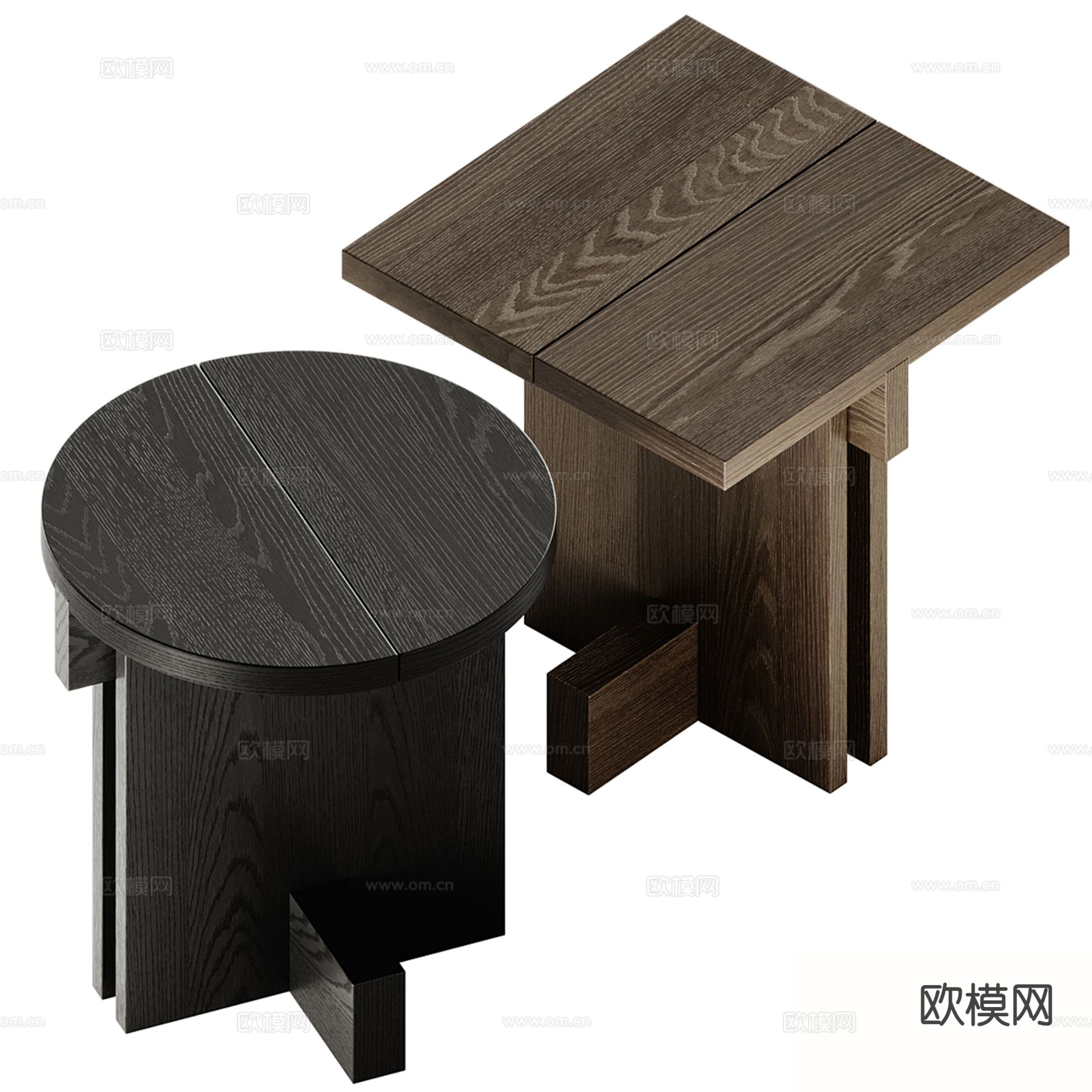 侘寂风边几 圆几 角几su模型