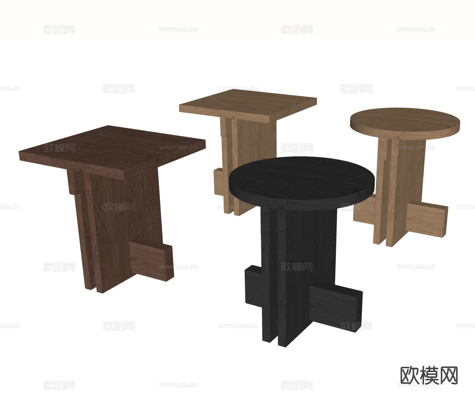 侘寂风边几 圆几 角几su模型