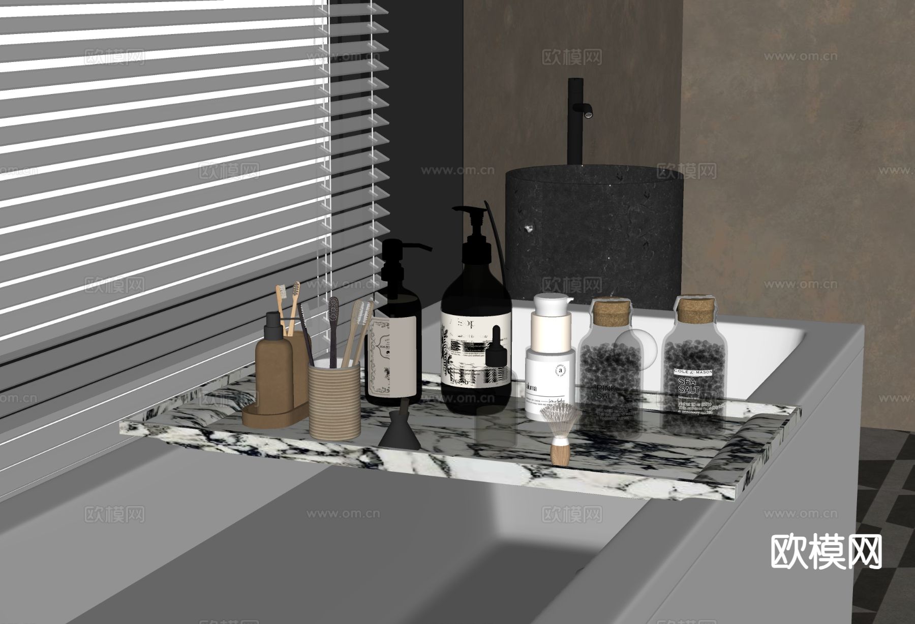 洗浴用品 洗发水 沐浴露 牙刷su模型下载（渲染图1）