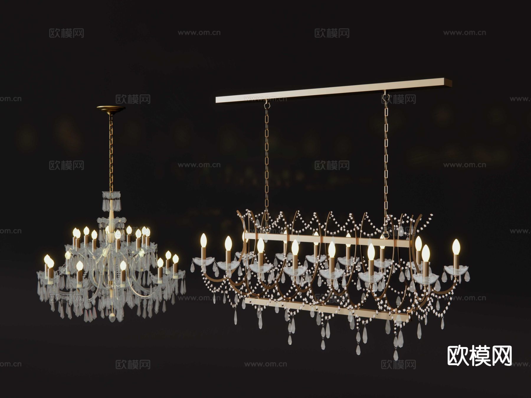 欧式吊灯 大厅吊灯 水晶灯su模型下载（渲染图4）