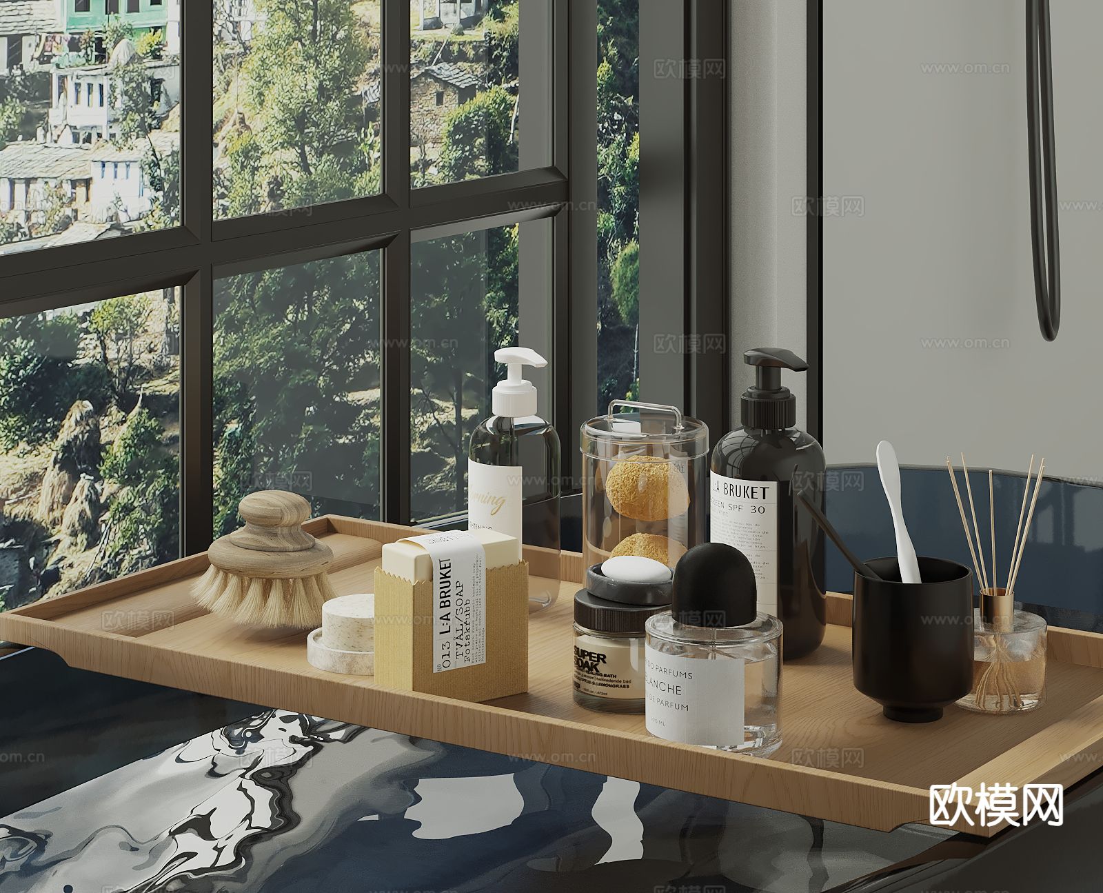 洗浴用品 洗发水 沐浴露 香皂 牙刷su模型下载（渲染图2）