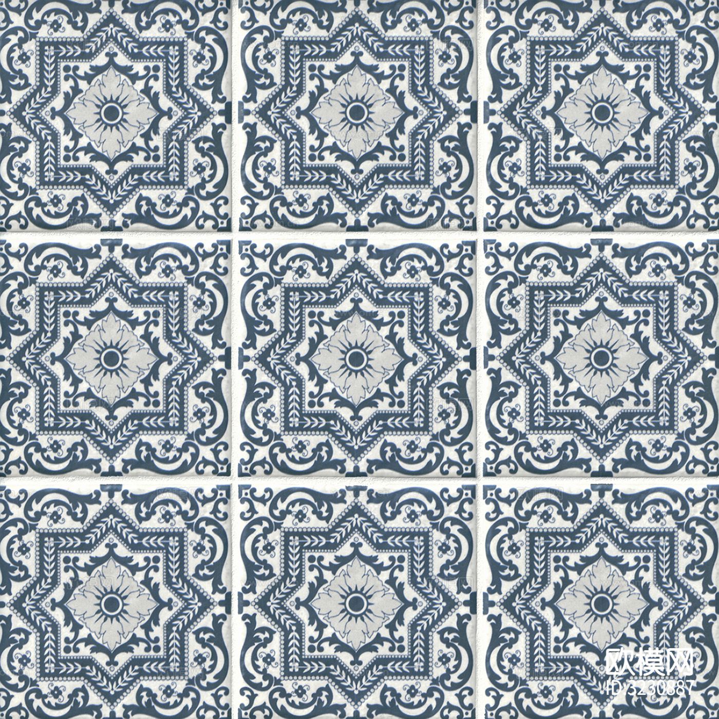 蓝色欧式花砖贴图下载