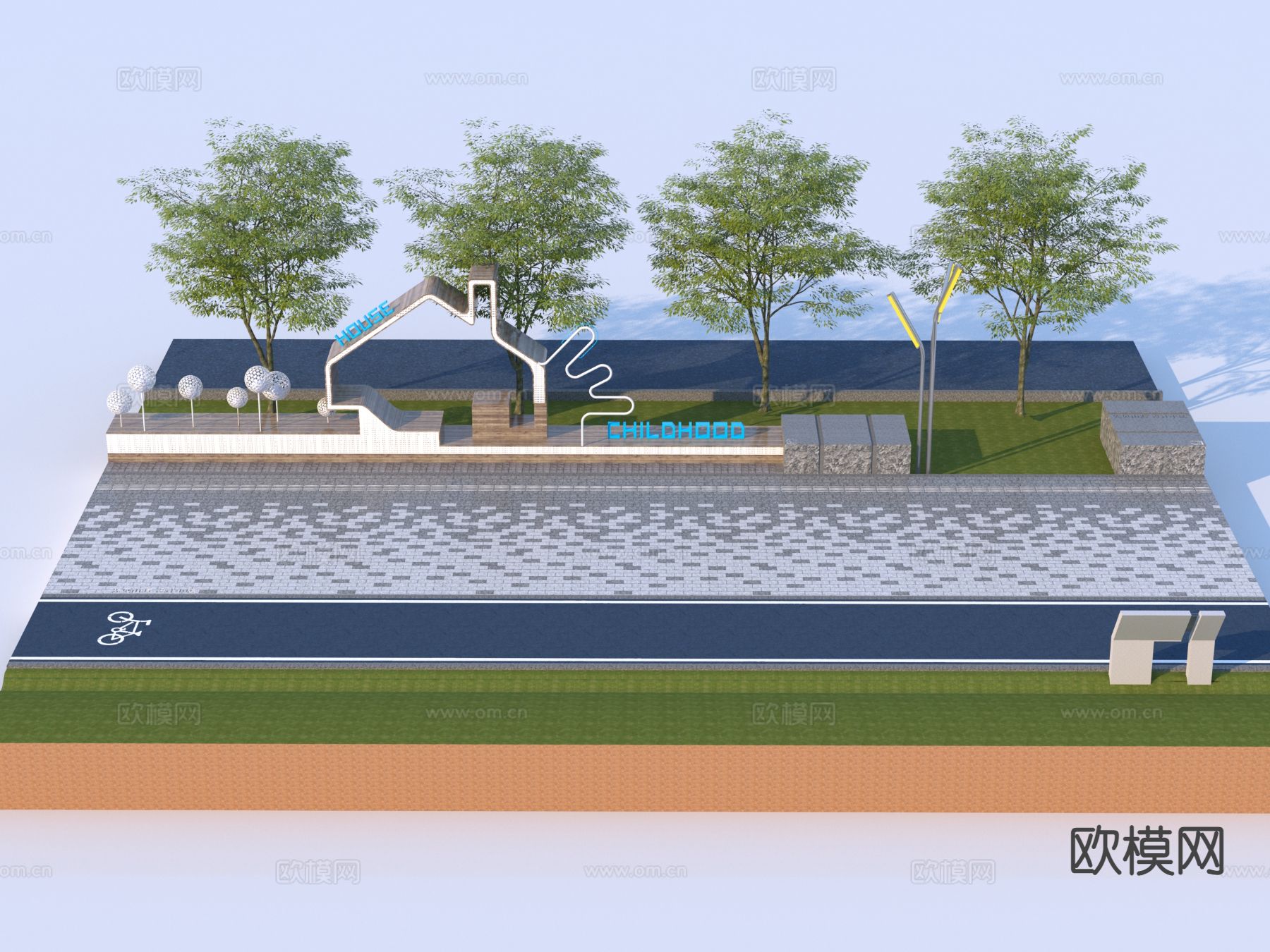 现代景观座椅 道路景观3d模型