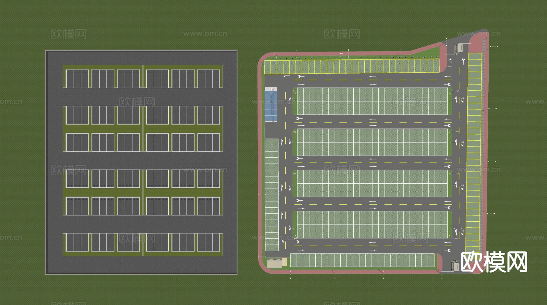 户外停车场 停车位su模型下载（渲染图1）