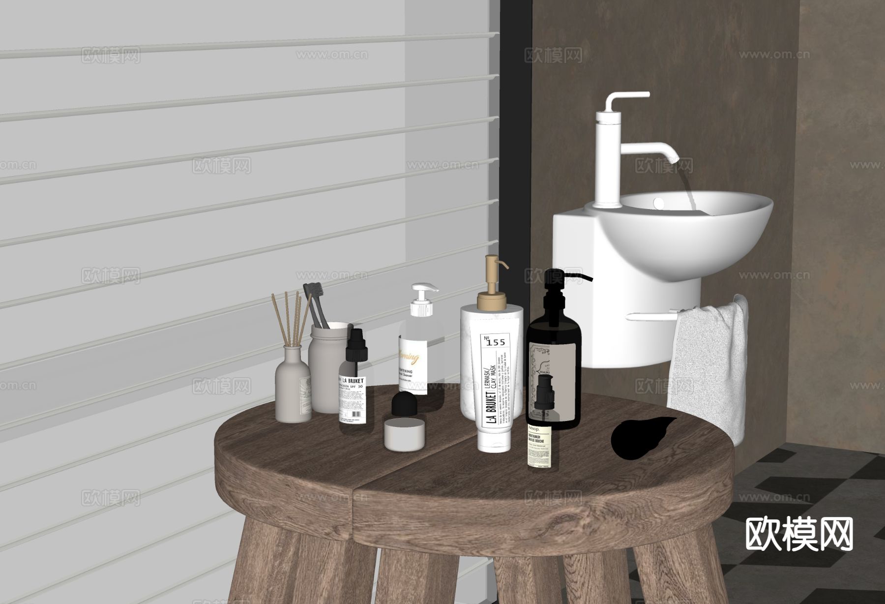 洗浴用品 洗发水 沐浴露 牙膏 香水su模型下载（渲染图1）