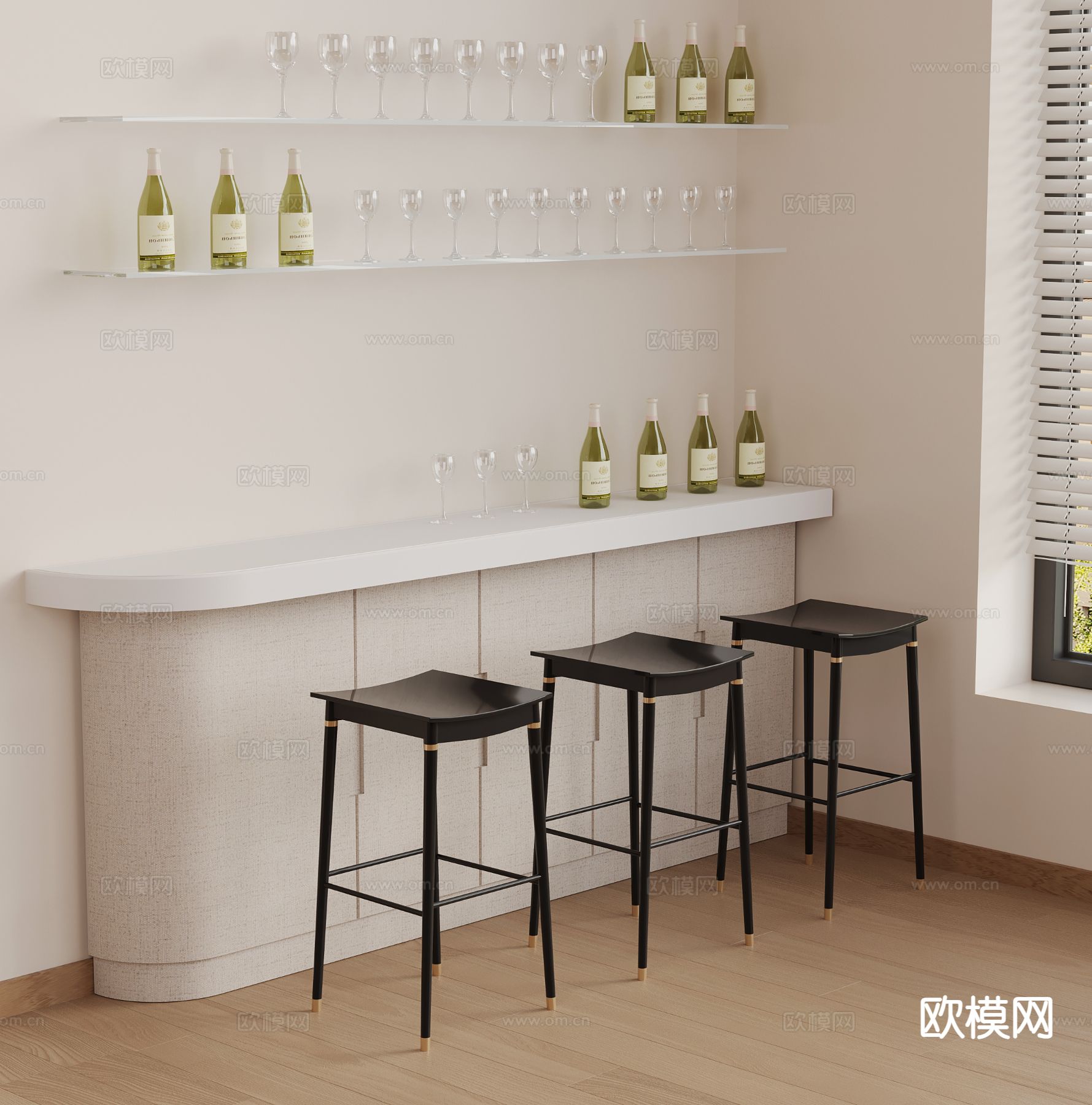 现代吧台 吧凳su模型下载（渲染图2）