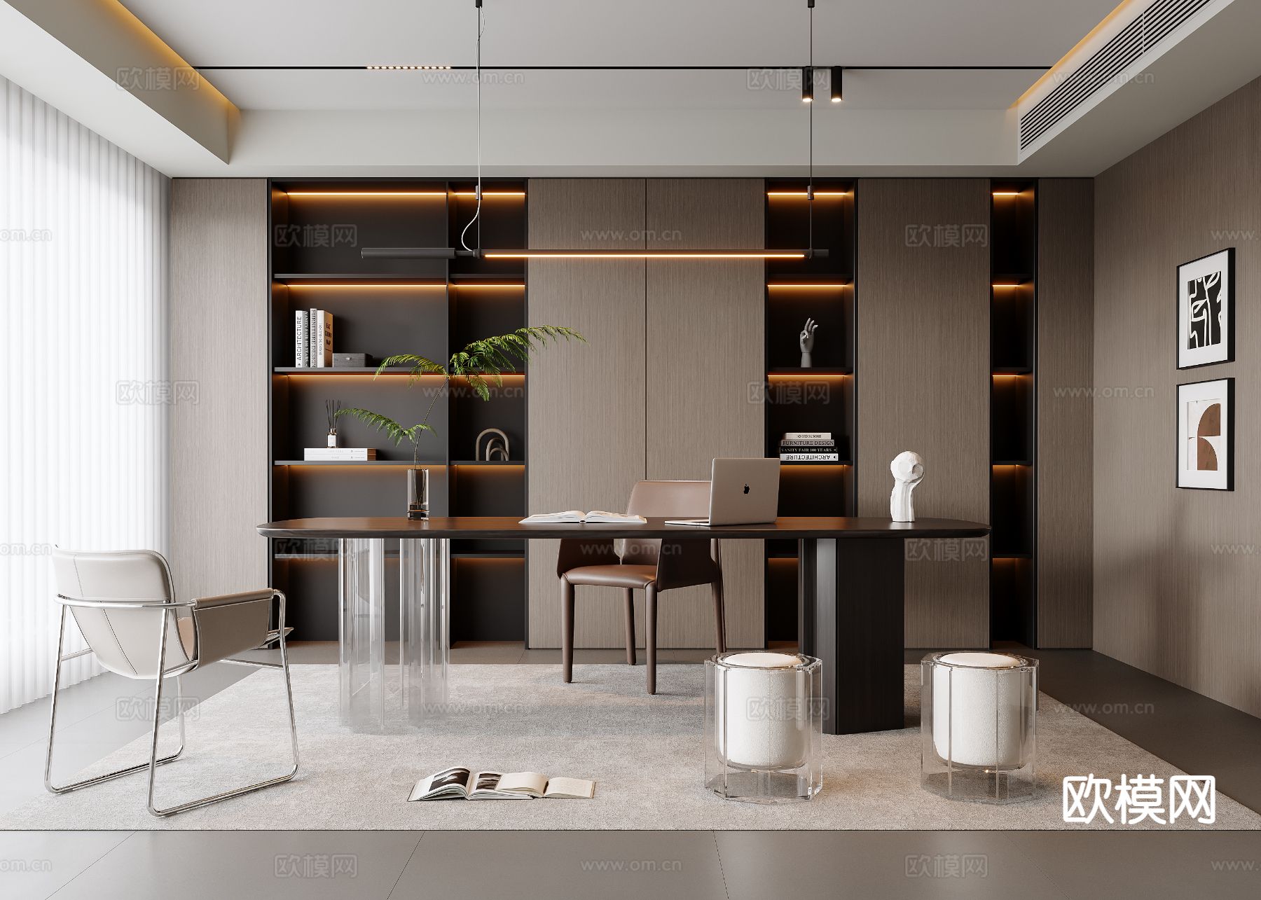 意式书房3d模型下载