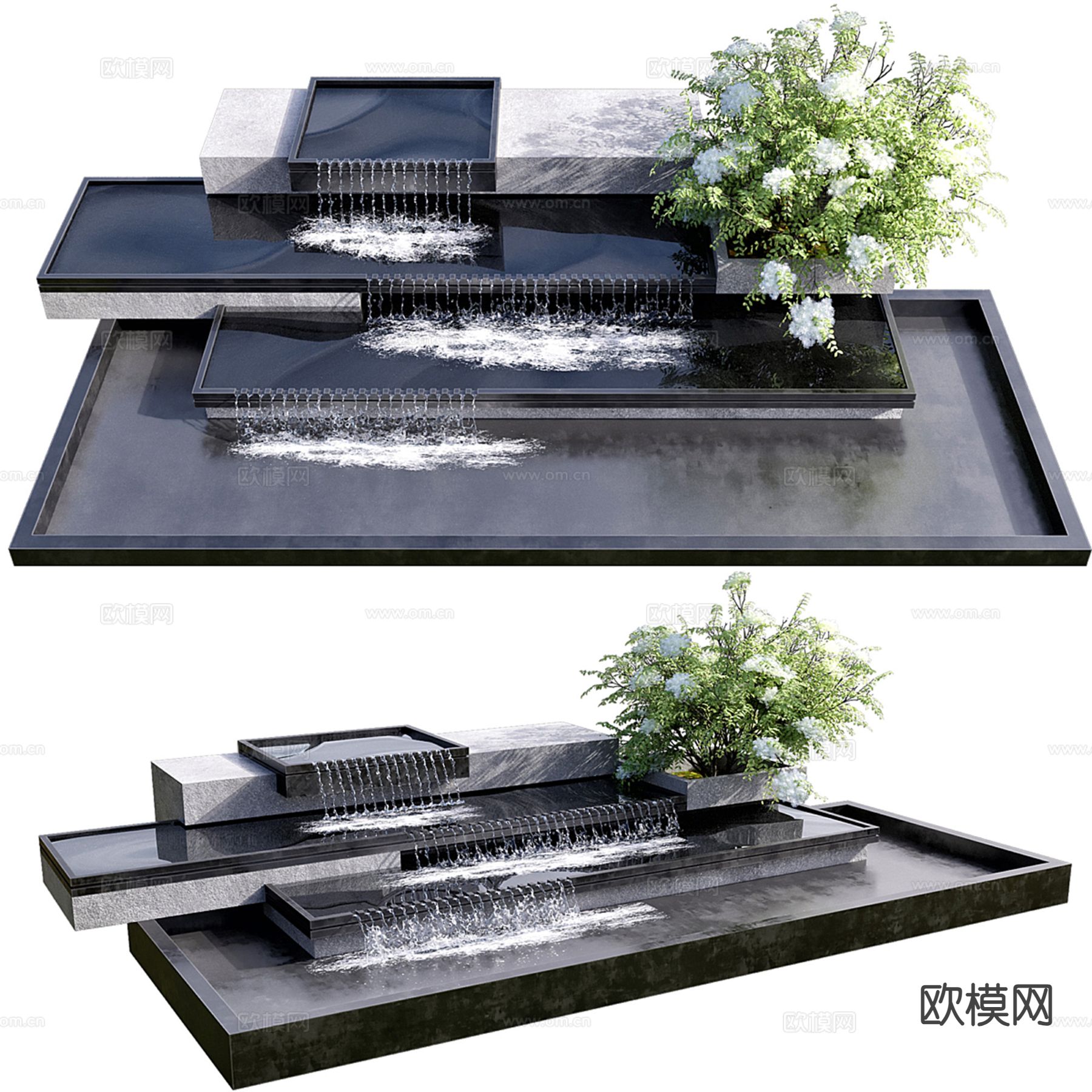 现代瀑布流水 园艺小品3d模型