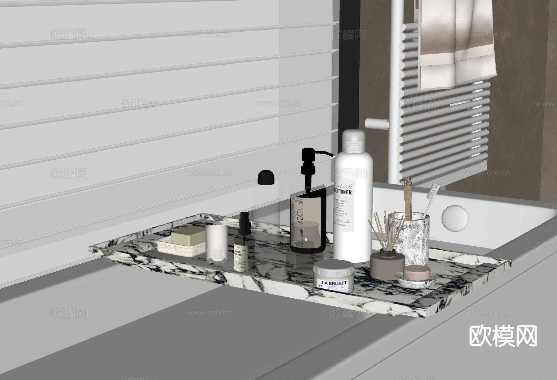 洗浴用品 洗发水 沐浴露 牙刷su模型下载（渲染图1）