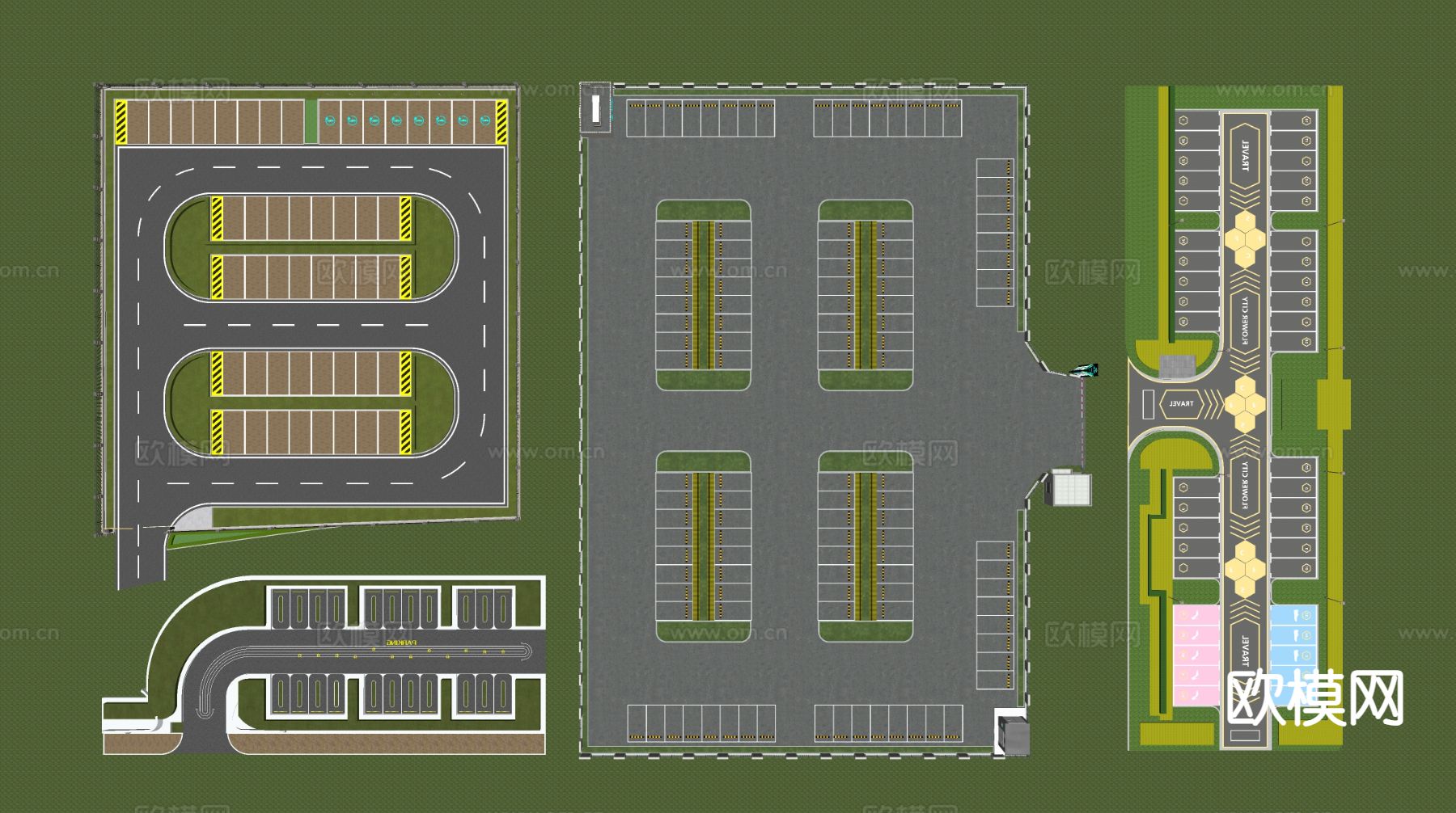户外停车场 停车位su模型下载（渲染图1）