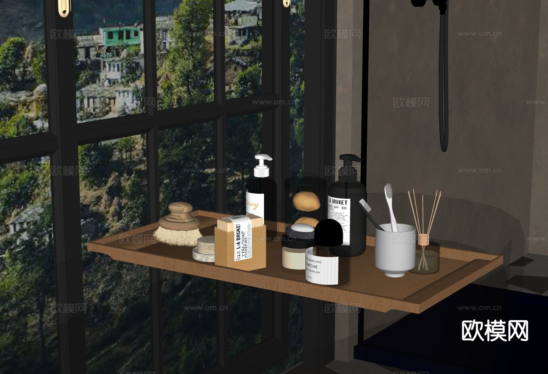 洗浴用品 洗发水 沐浴露 香皂 牙刷su模型下载（渲染图1）