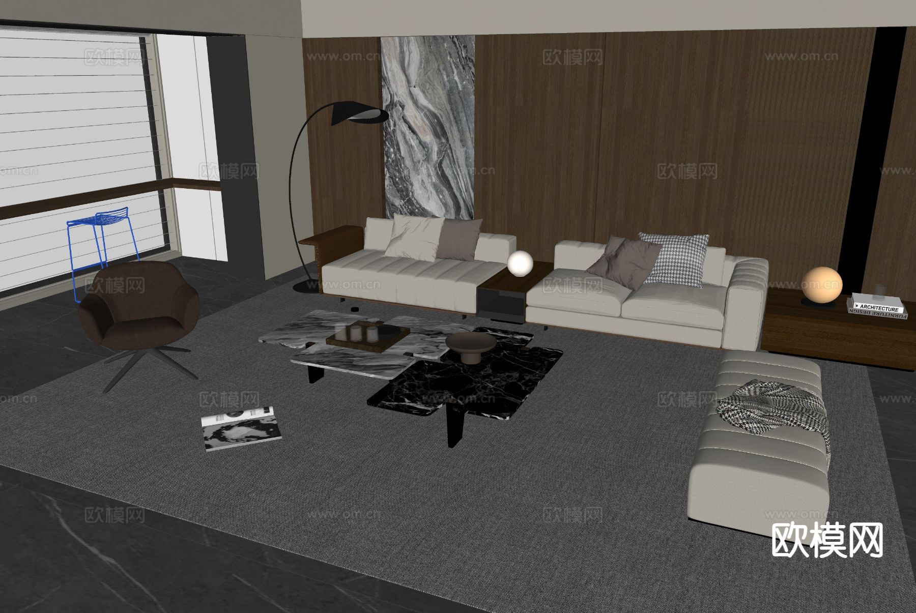 意式组合沙发su模型下载（渲染图1）