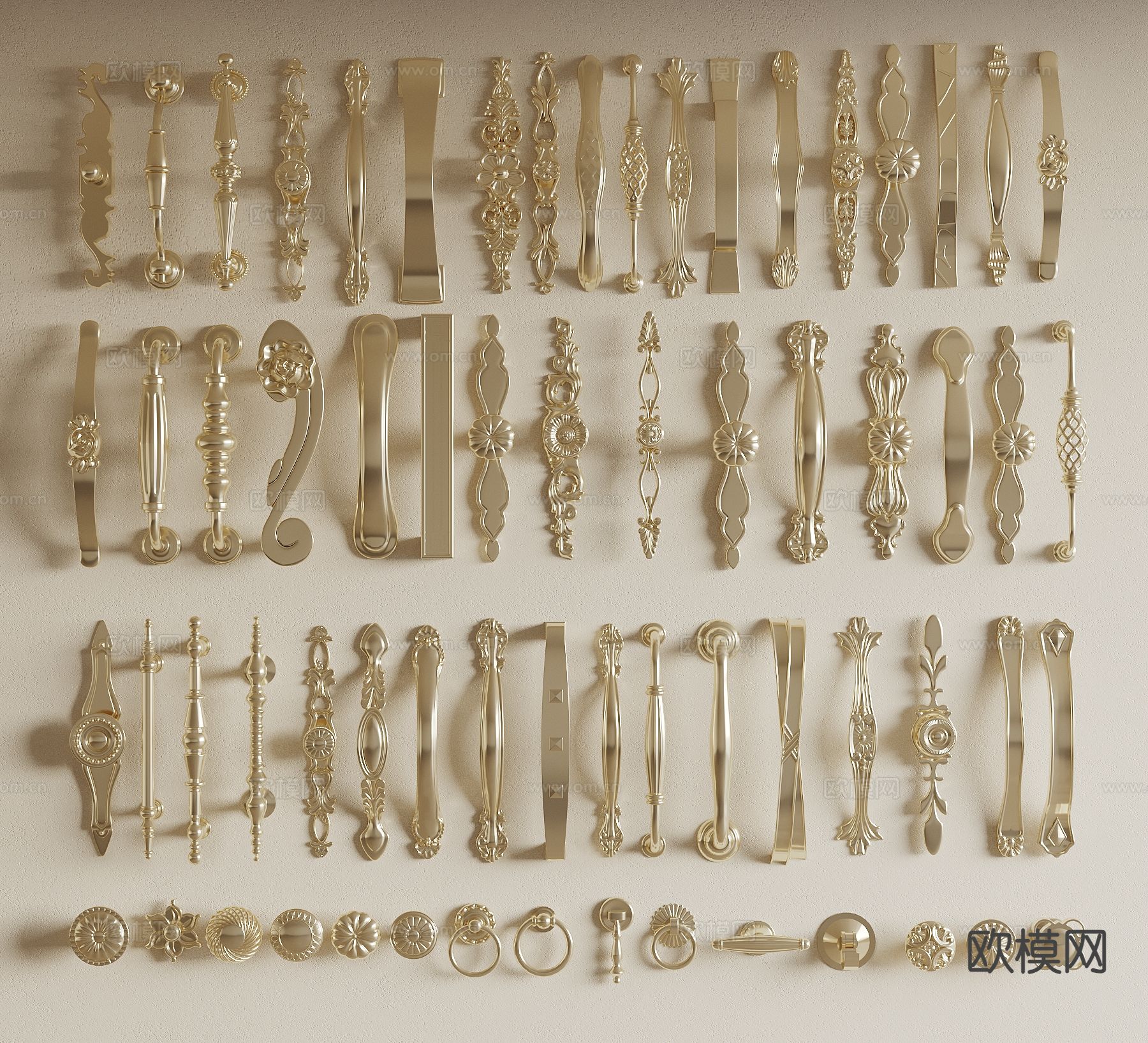 欧式拉手 柜门拉手 门把手3d模型下载