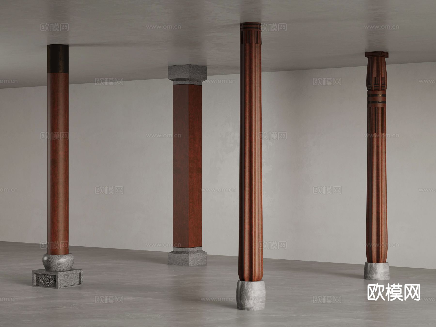 新中式柱子 圆柱 方柱3d模型下载