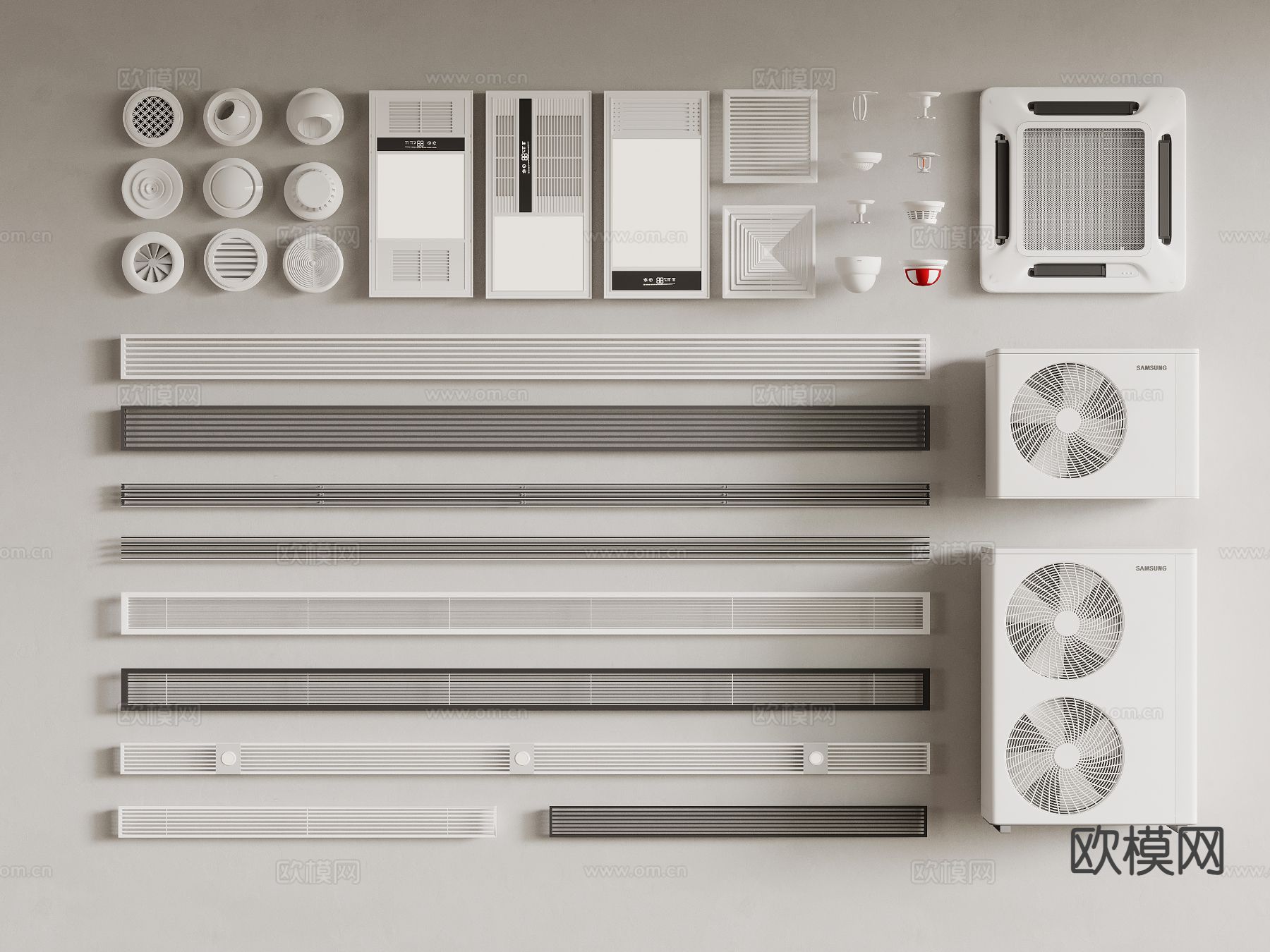 空调 出风口 浴霸 吸顶空调 空调外机3d模型