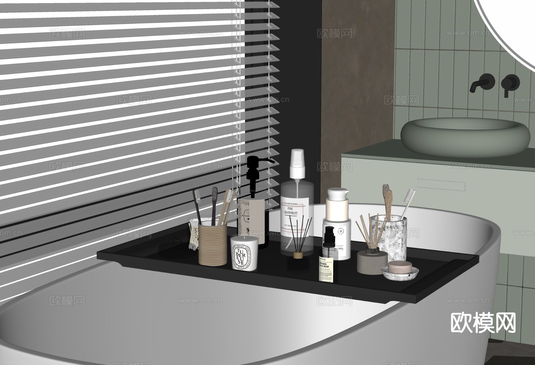 洗浴用品 洗发水 沐浴露 牙刷 香皂su模型下载（渲染图1）
