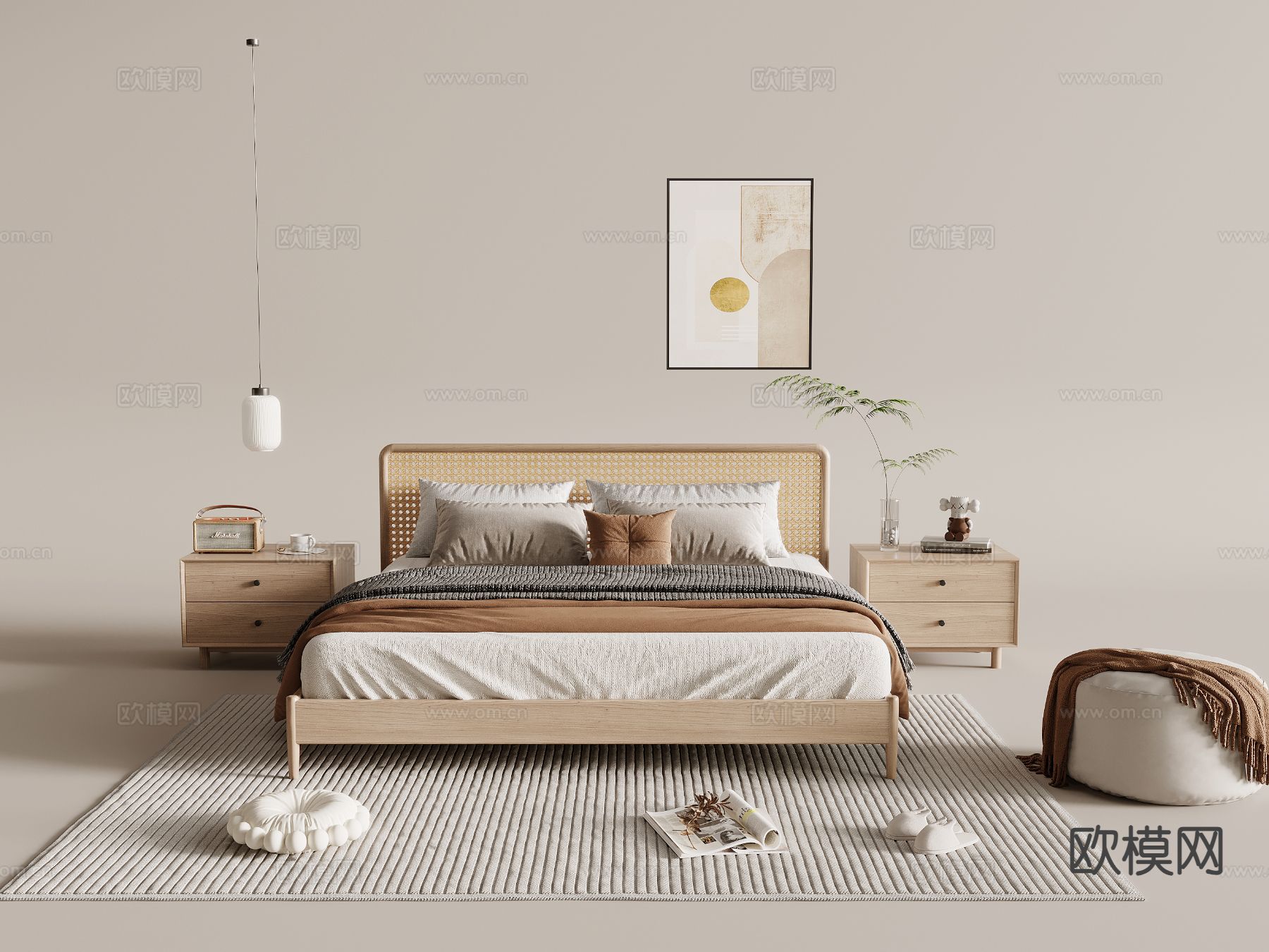 侘寂双人床su模型下载（渲染图2）