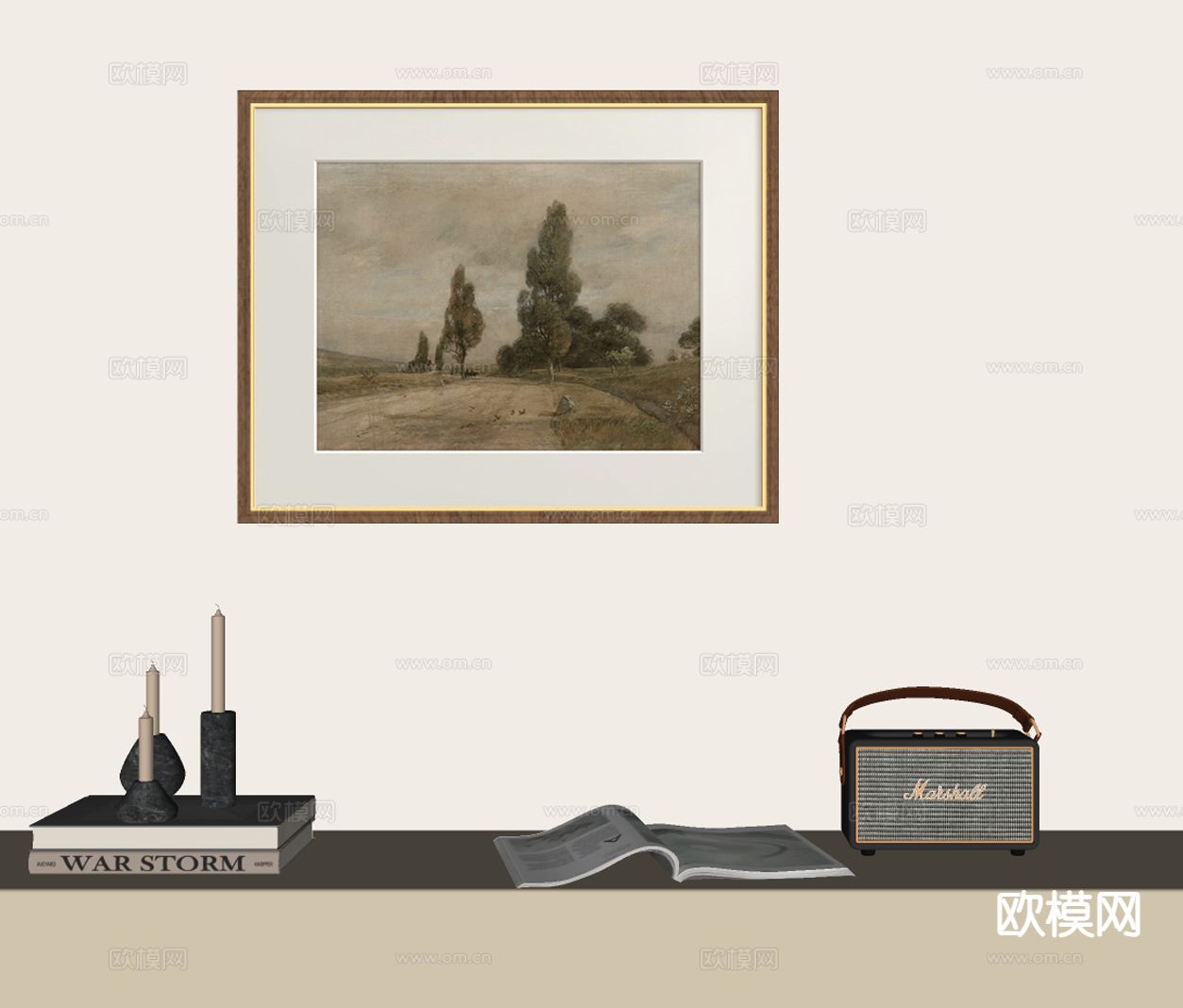 中古风装饰画 风景画 艺术画 挂画su模型下载（渲染图1）