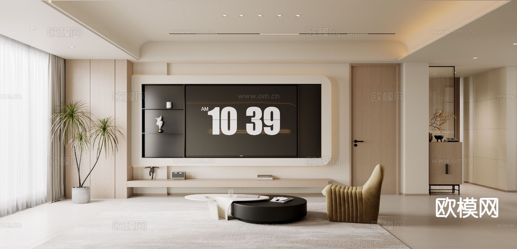 奶油风客餐厅3d模型下载（渲染图2）