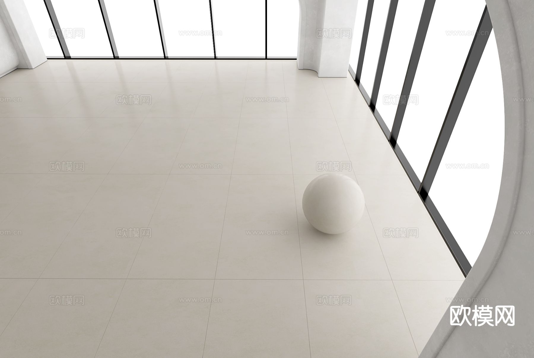 奶油风地砖 柔光砖 米白色地砖su模型下载（渲染图2）