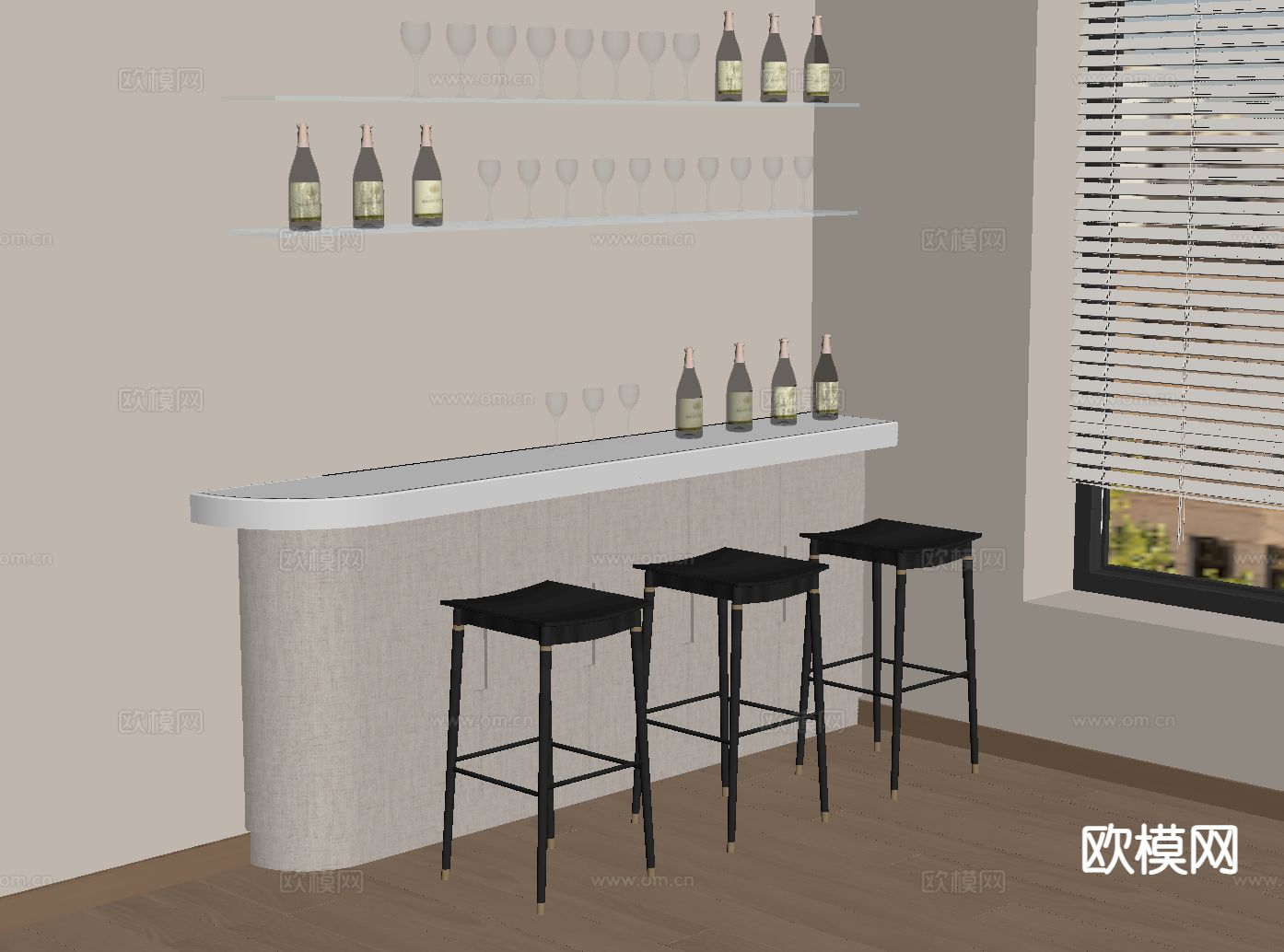 现代吧台 吧凳su模型下载（渲染图1）