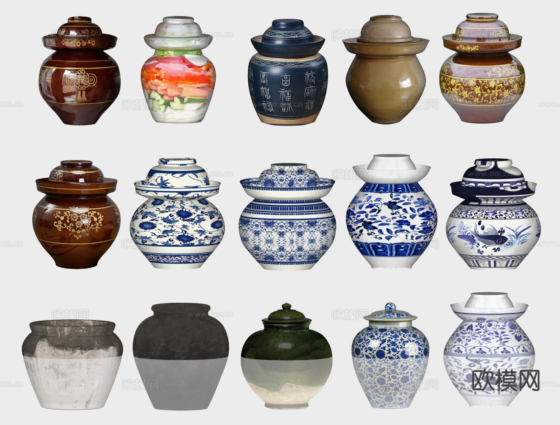 中式坛子 泡菜坛 酒坛 酒缸 器皿su模型下载（渲染图1）