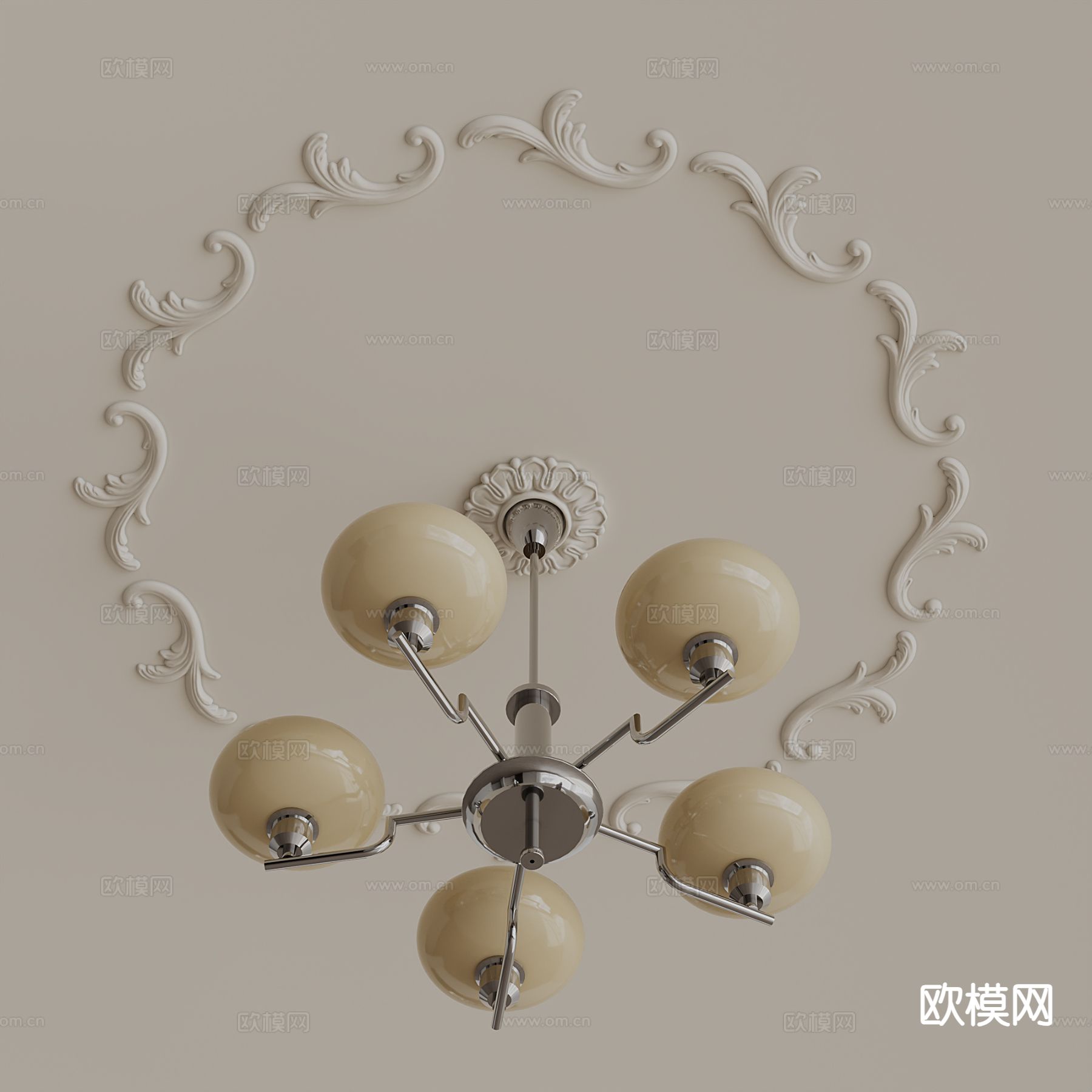 法式吊灯 雕花灯盘su模型下载（渲染图2）