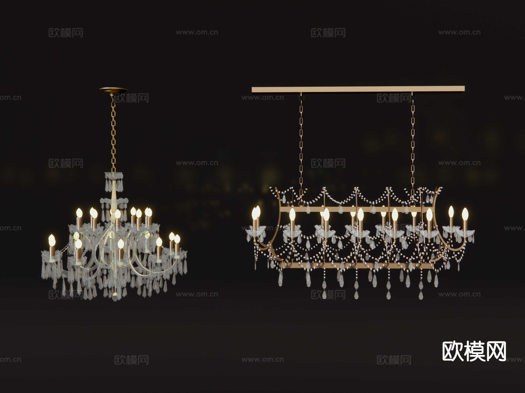 欧式吊灯 大厅吊灯 水晶灯su模型下载（渲染图3）